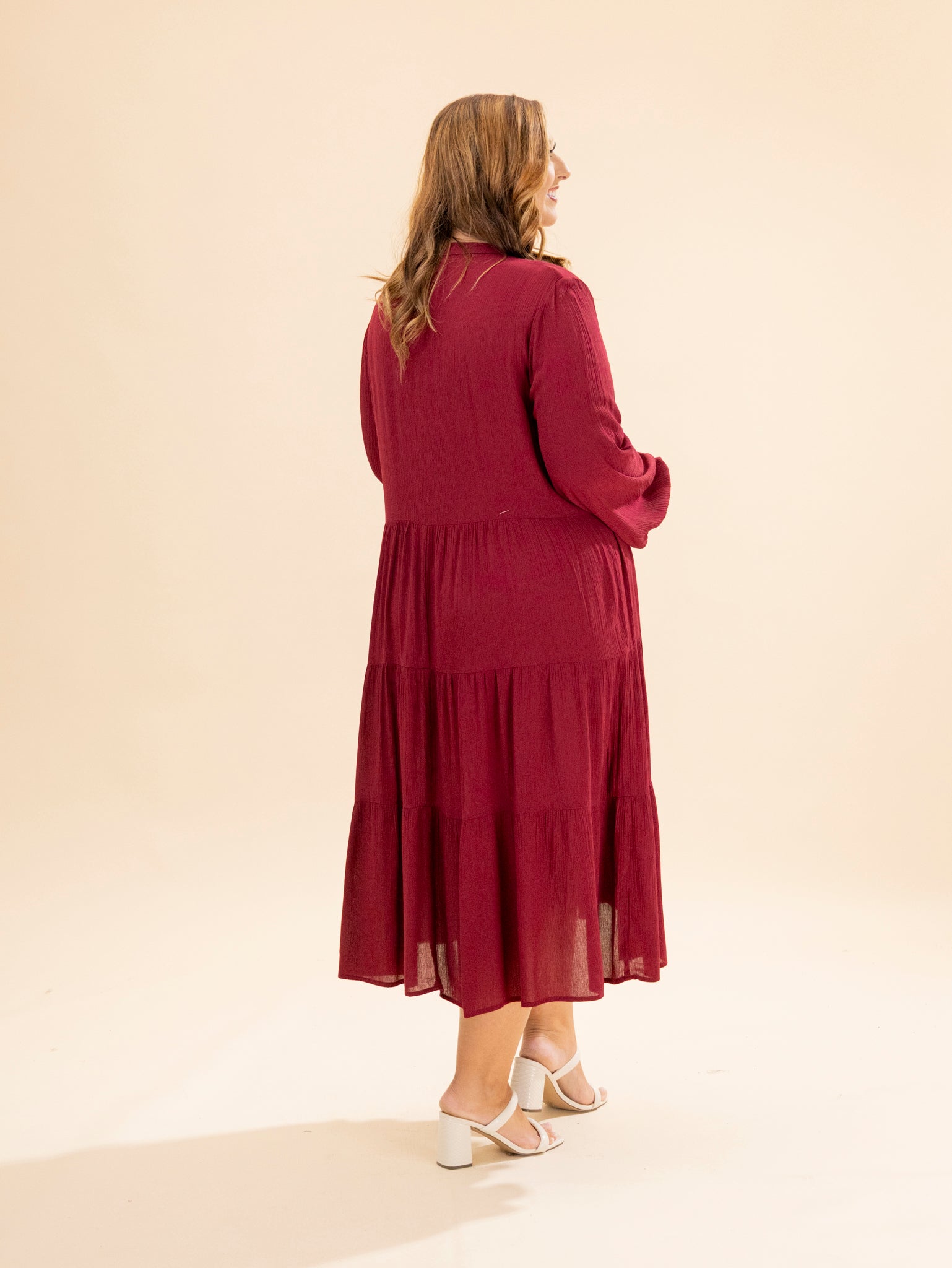 Long Sleeve Button Front Tiered Dress | S - 3XL | Great