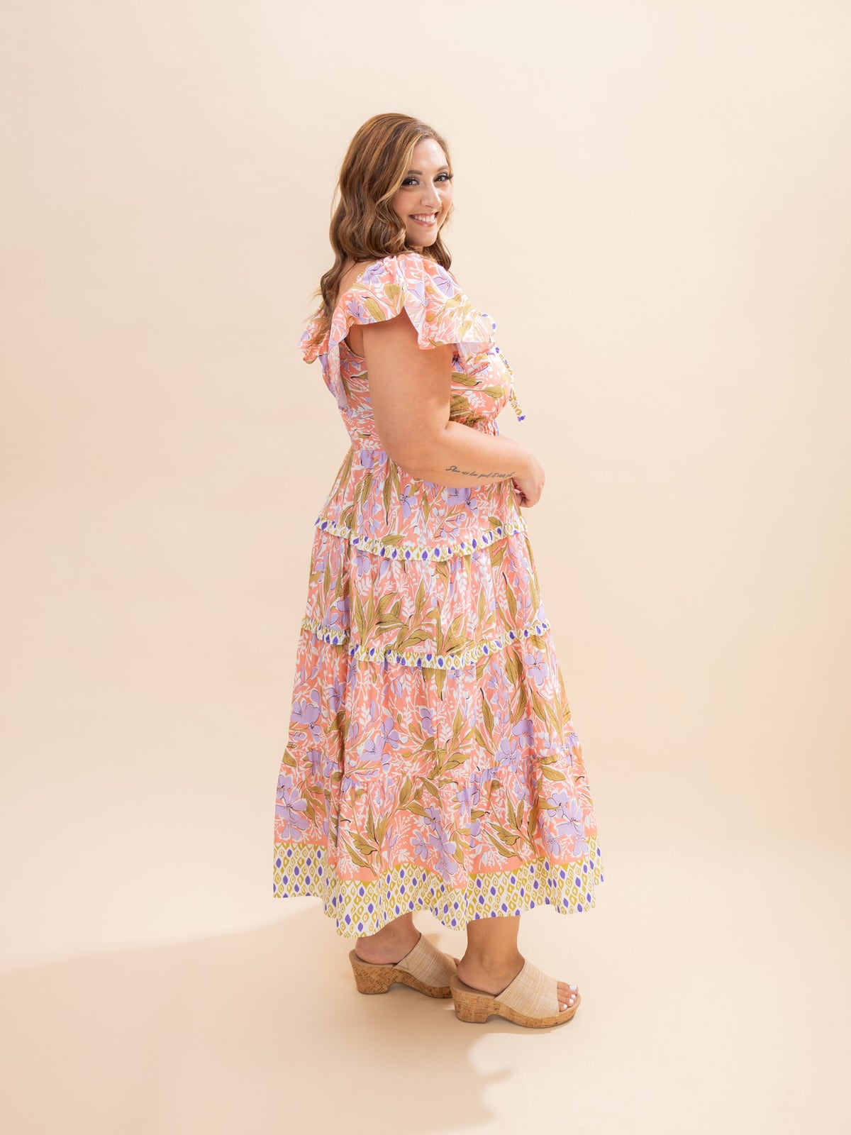 Mixed Print Tiered Midi Dress | S - L Umgee - Coral Pink/Medium