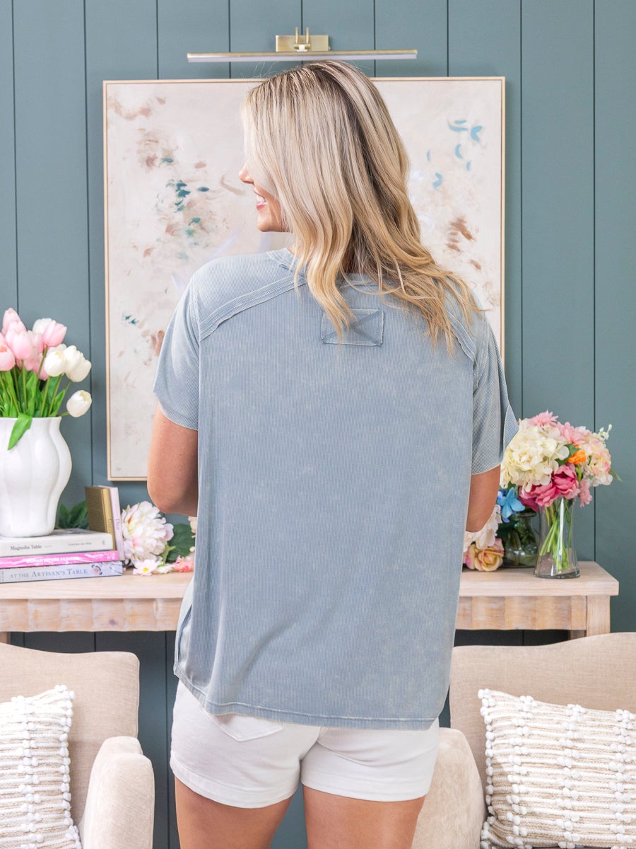 Zenana Short Sleeve Oversized Washed Ribbed Top | S/M-2X/3X