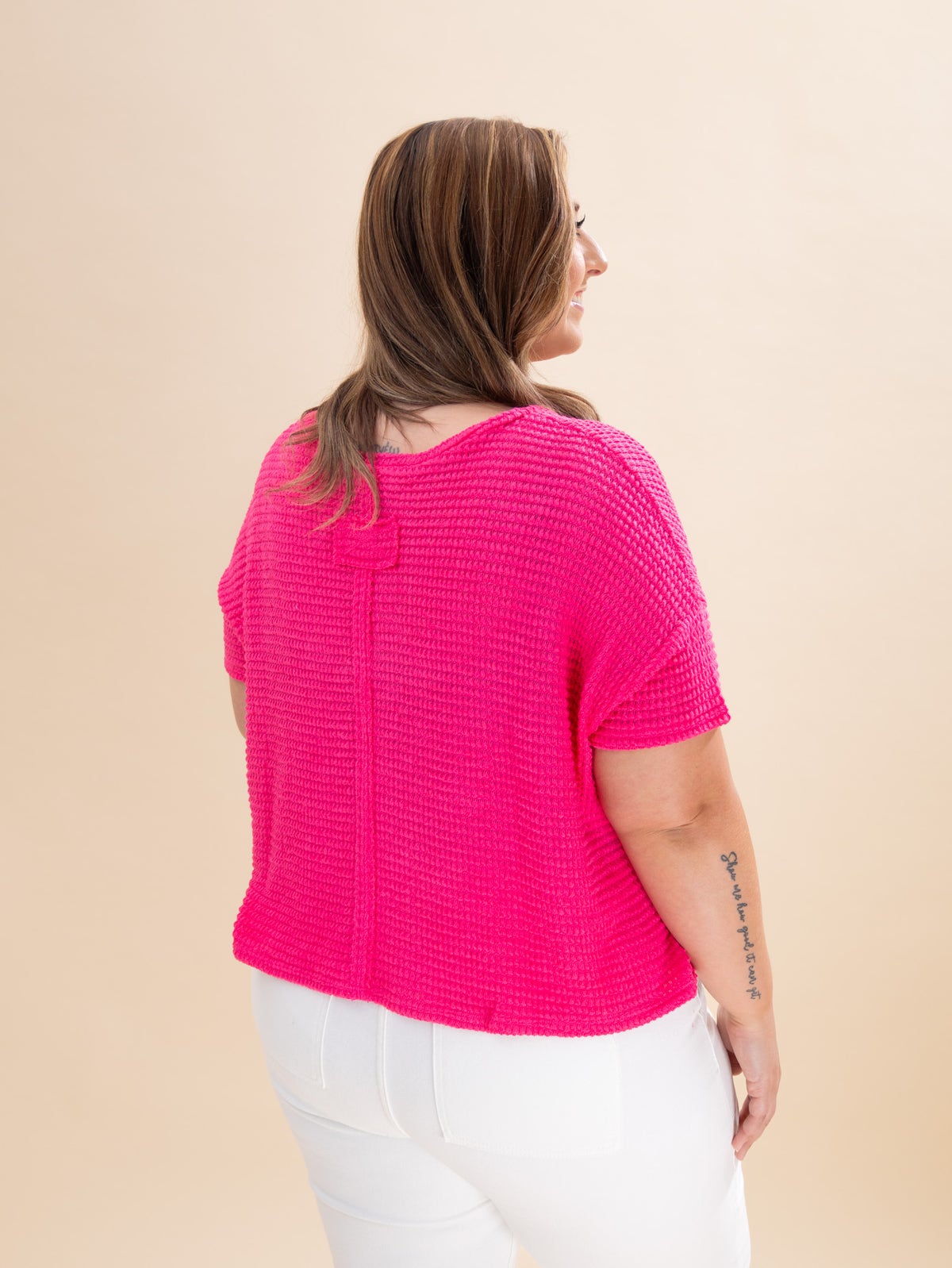 Zenana Textured Knit Jacquard Short Sleeve Top