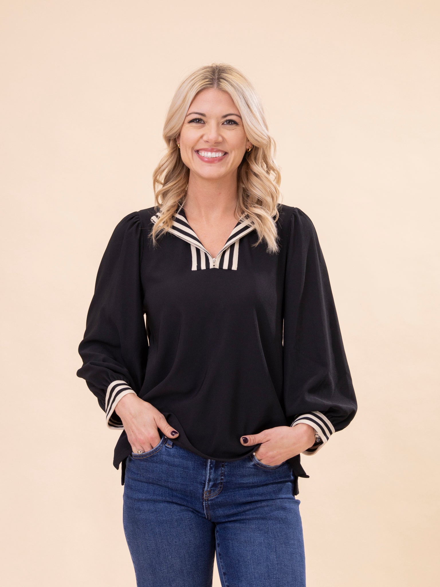 Color Rib Band Accent High Neck Top | S-L | Great Fashion. Amazing