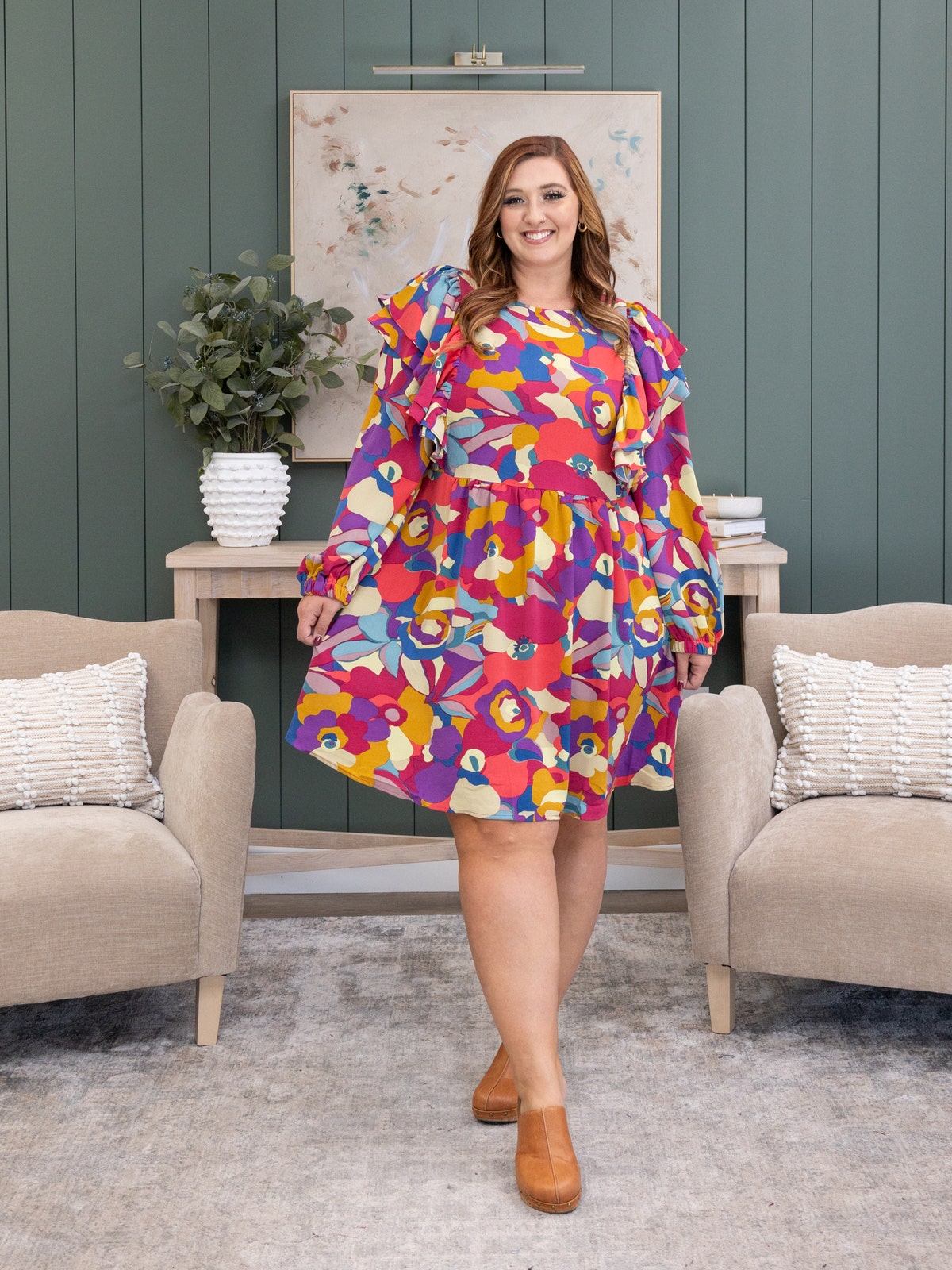 Oddi Floral Print Ruffle Detail Long Sleeve Mini Dress | S-3XL | Great  Fashion. Amazing Deals. | Discount Divas Women's Clothing Boutique
