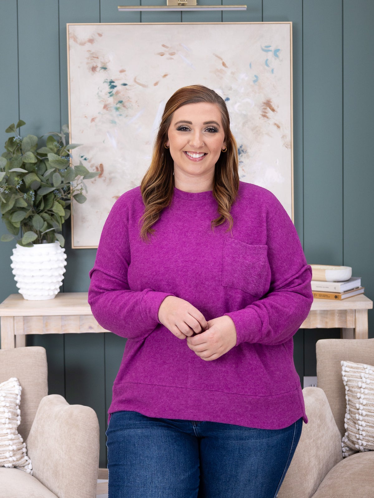 Zenana Brushed Ribbed Hacci Drop Shoulder Sweater