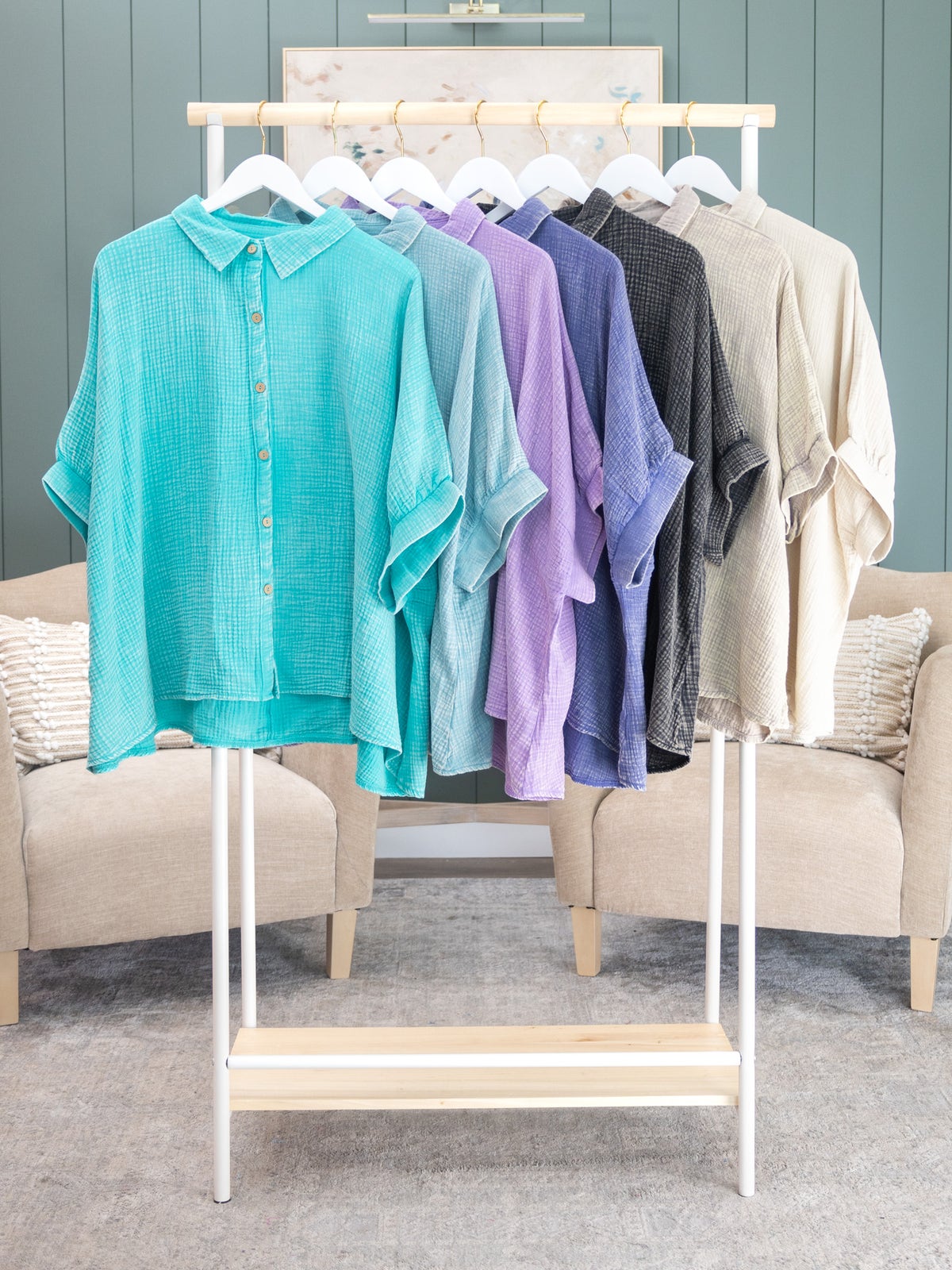 Zenana Washed Double Gauze 3/4 Button Henley Neck Shirt main image 0