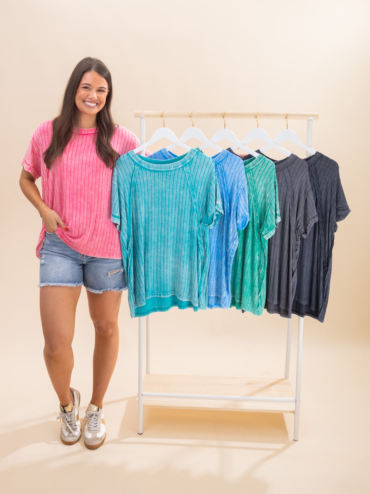 Zenana Washed Short Sleeve Boat Neck Ribbed Top | S/M - 2X