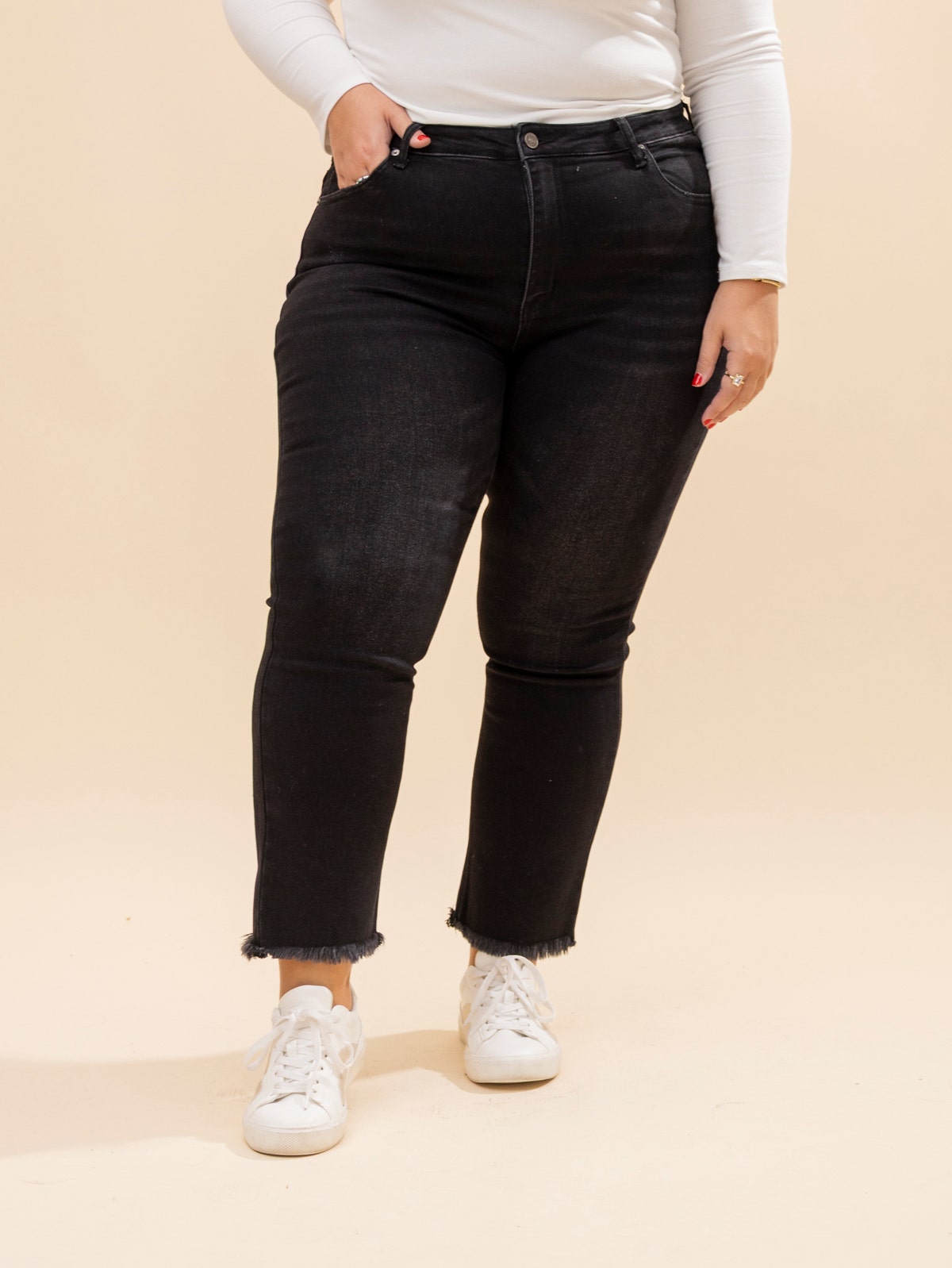 The Zenana Mid Rise Raw Frayed Hem Denim Shorts main image 0