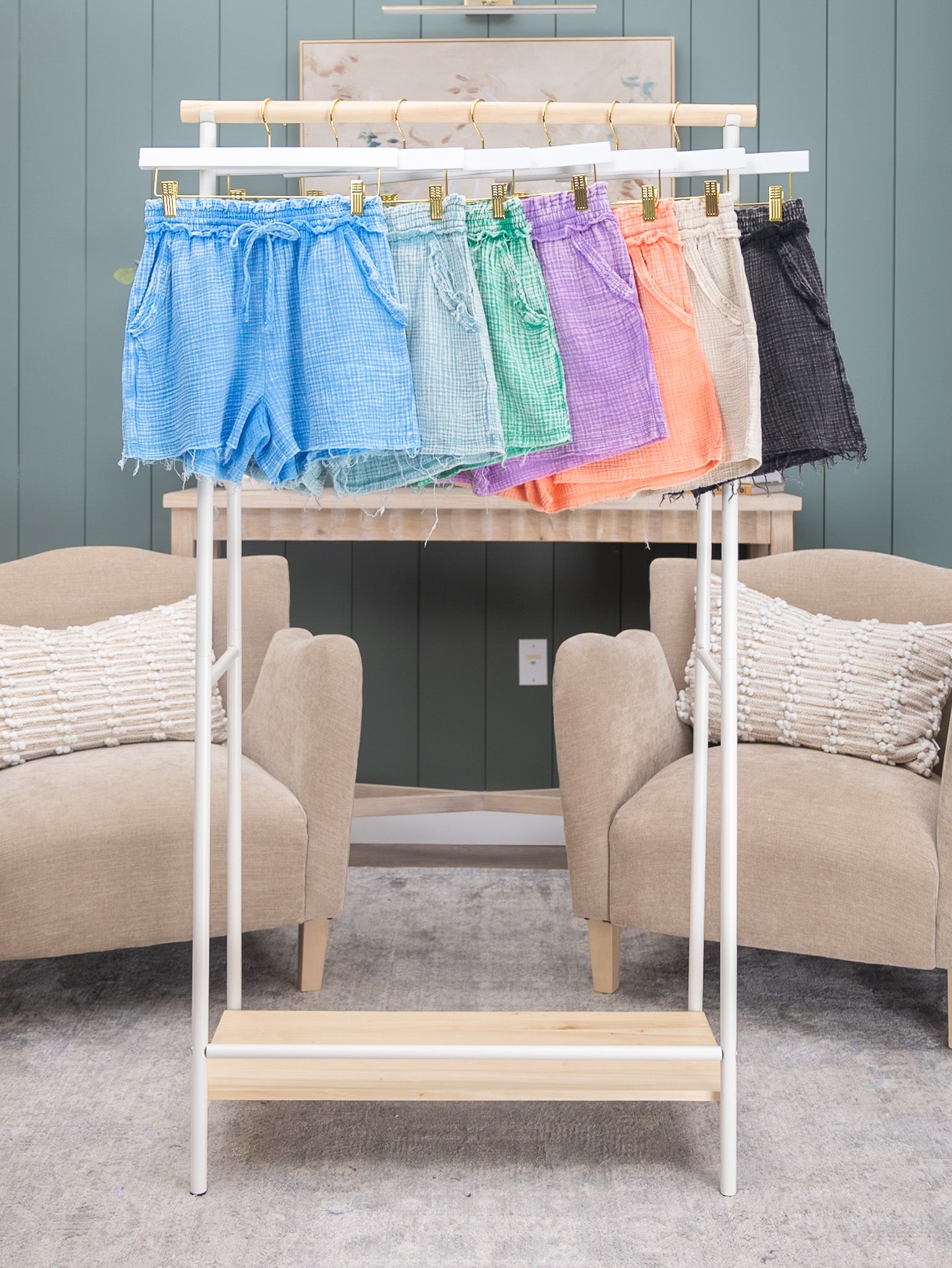 Zenana Washed Gauze Drawstring Shorts w/ Pockets | S-L Pair