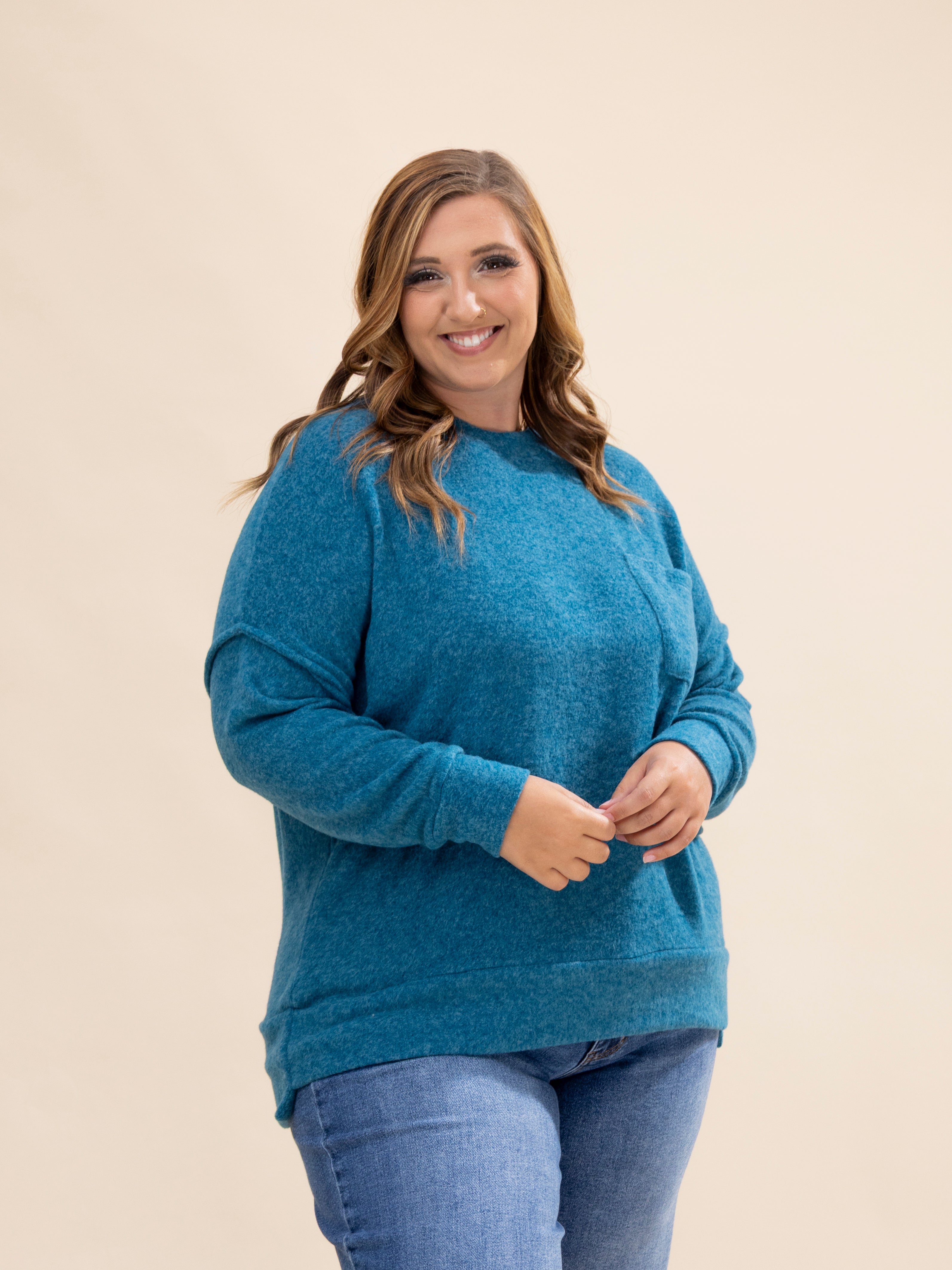 chic Zenana Luxe Hacci Relax Fit Drop Shoulder Sweater w/ Pocket