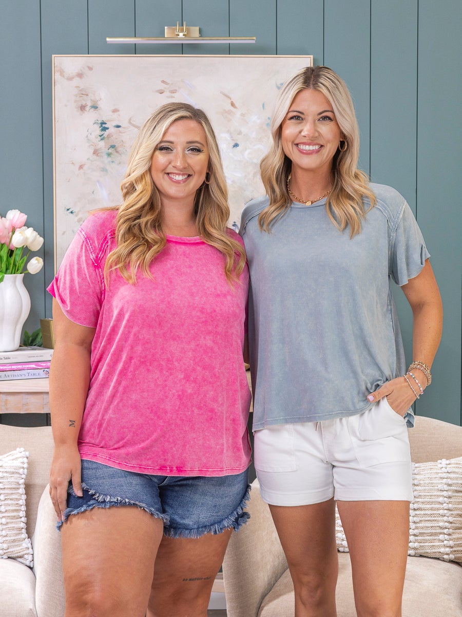 Zenana Short Sleeve Oversized Washed Ribbed Top | S/M-2X/3X *Final