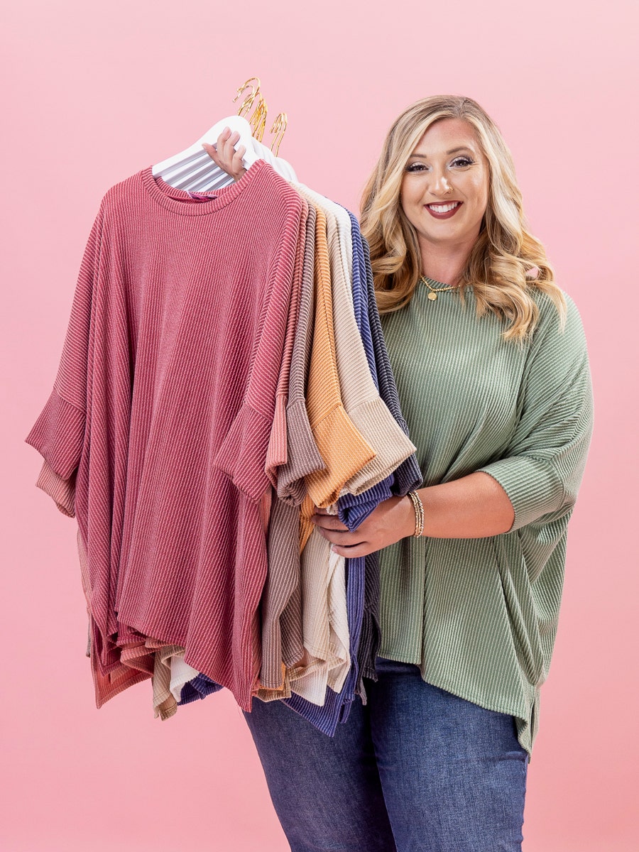 Raised Rib Easy-Fit Dolman 3/4 Sleeve Top by DD Design | Reg - Plus