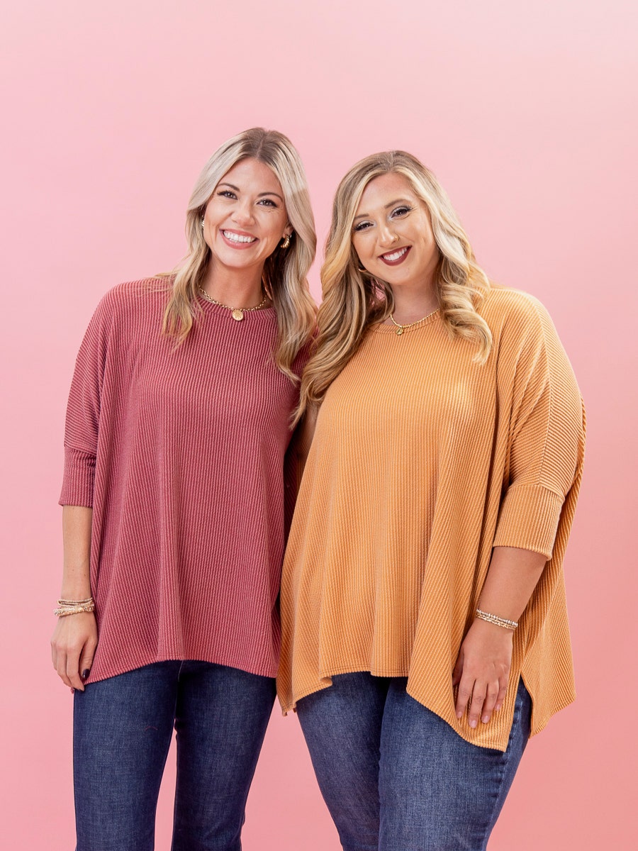 Raised Rib Easy-Fit Dolman 3/4 Sleeve Top by DD Design | Reg - Plus
