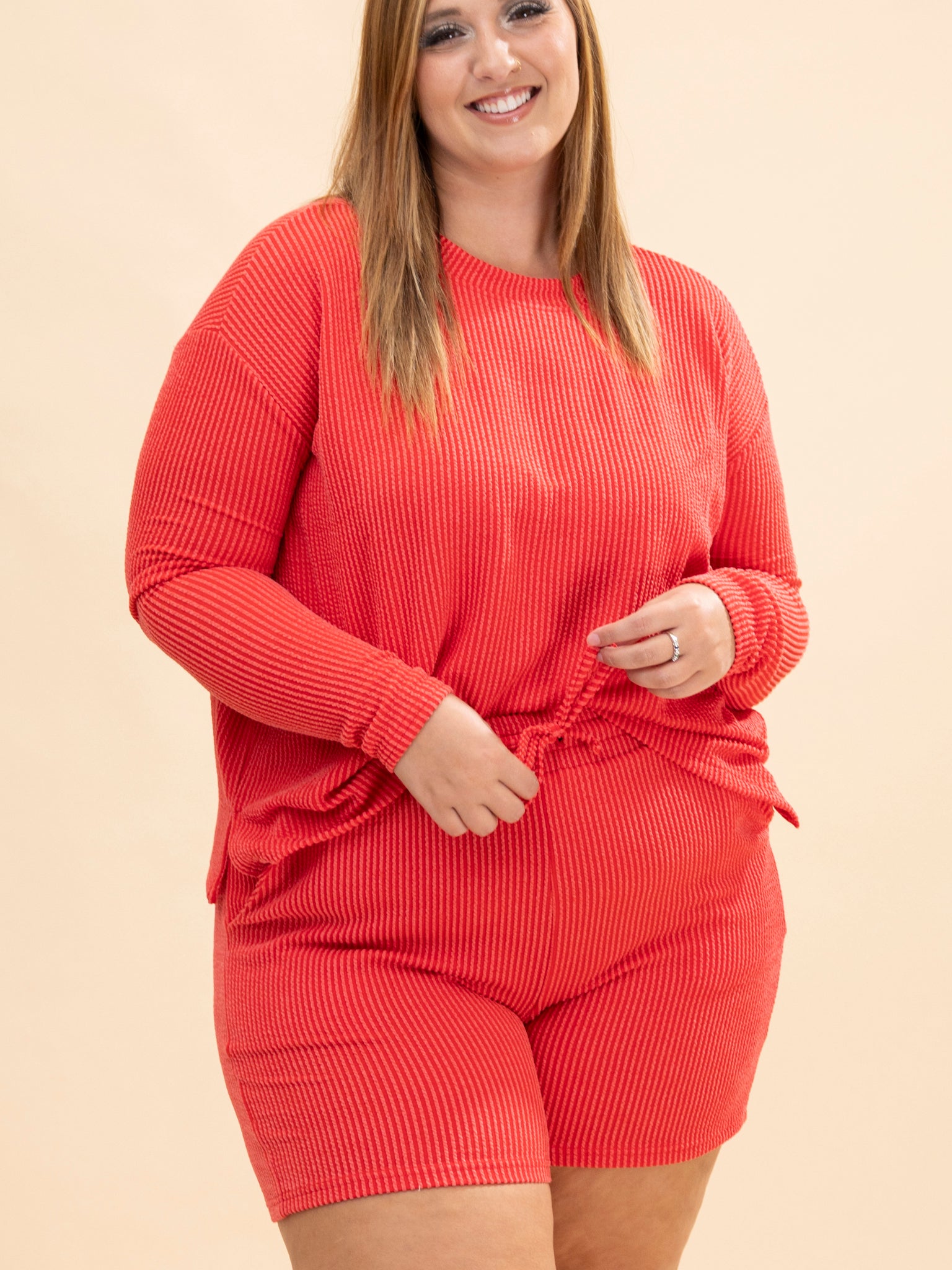 Zenana Raised Rib Long Sleeve Tee & Shorts Set | S-3XL | Great