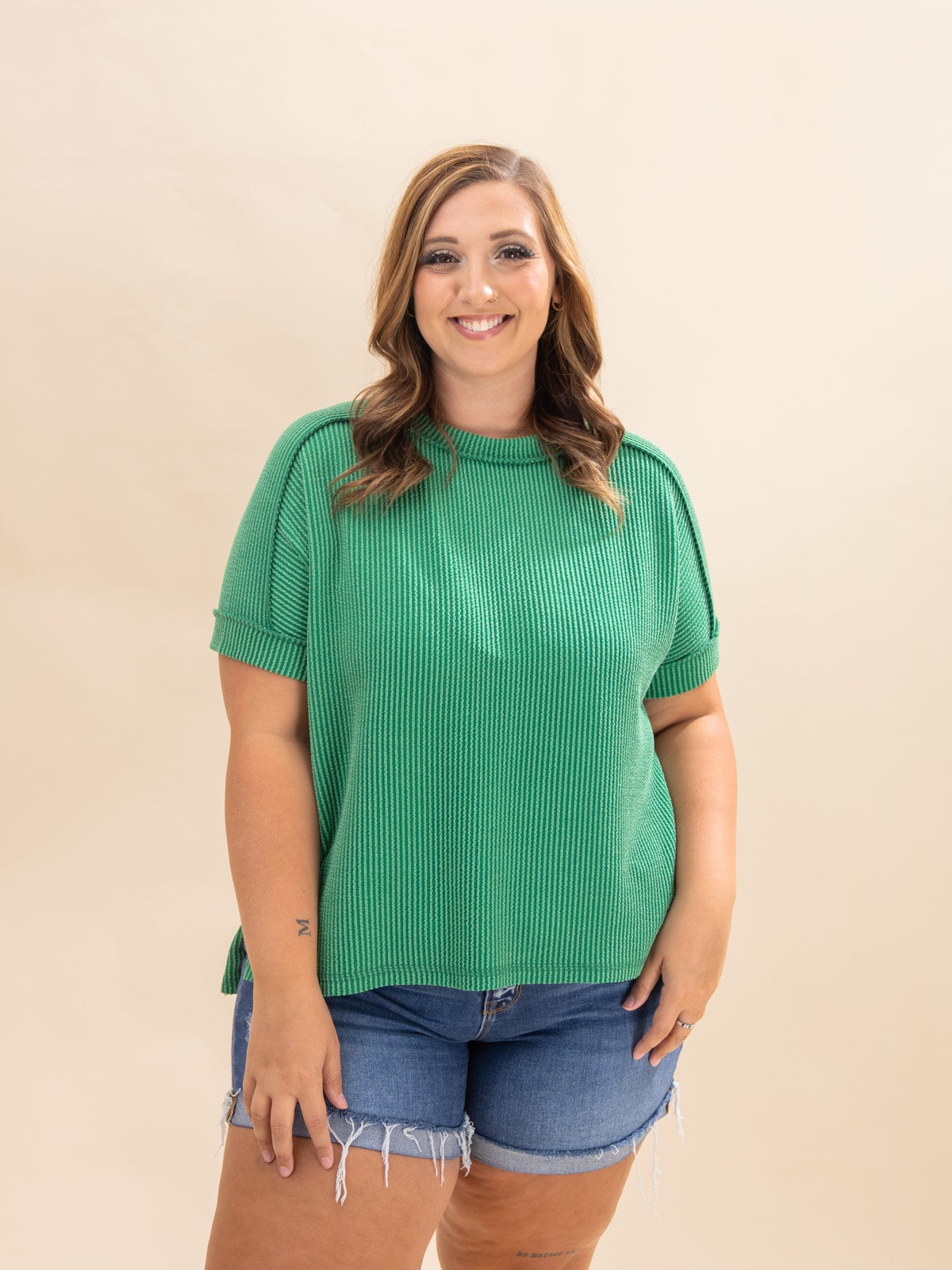 Zenana Raised Rib Exposed Seam Short Sleeve Top