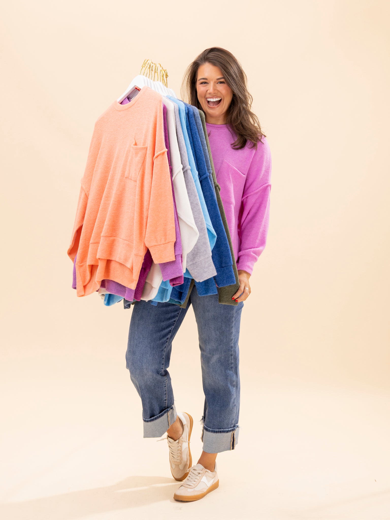 chic Zenana Luxe Hacci Relax Fit Drop Shoulder Sweater w/ Pocket