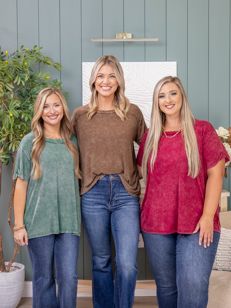 Zenana Short Sleeve Oversized Washed Ribbed Top | S/M-2X/3X