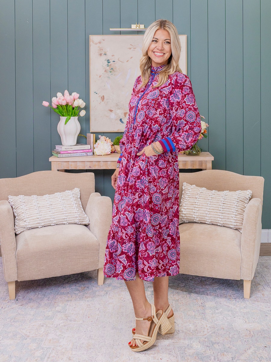 button up boho dress Blue Scrollwork Print Button-Up Belted Maxi Dress for Mediterranean Getaways & Coastal Walks Blue S