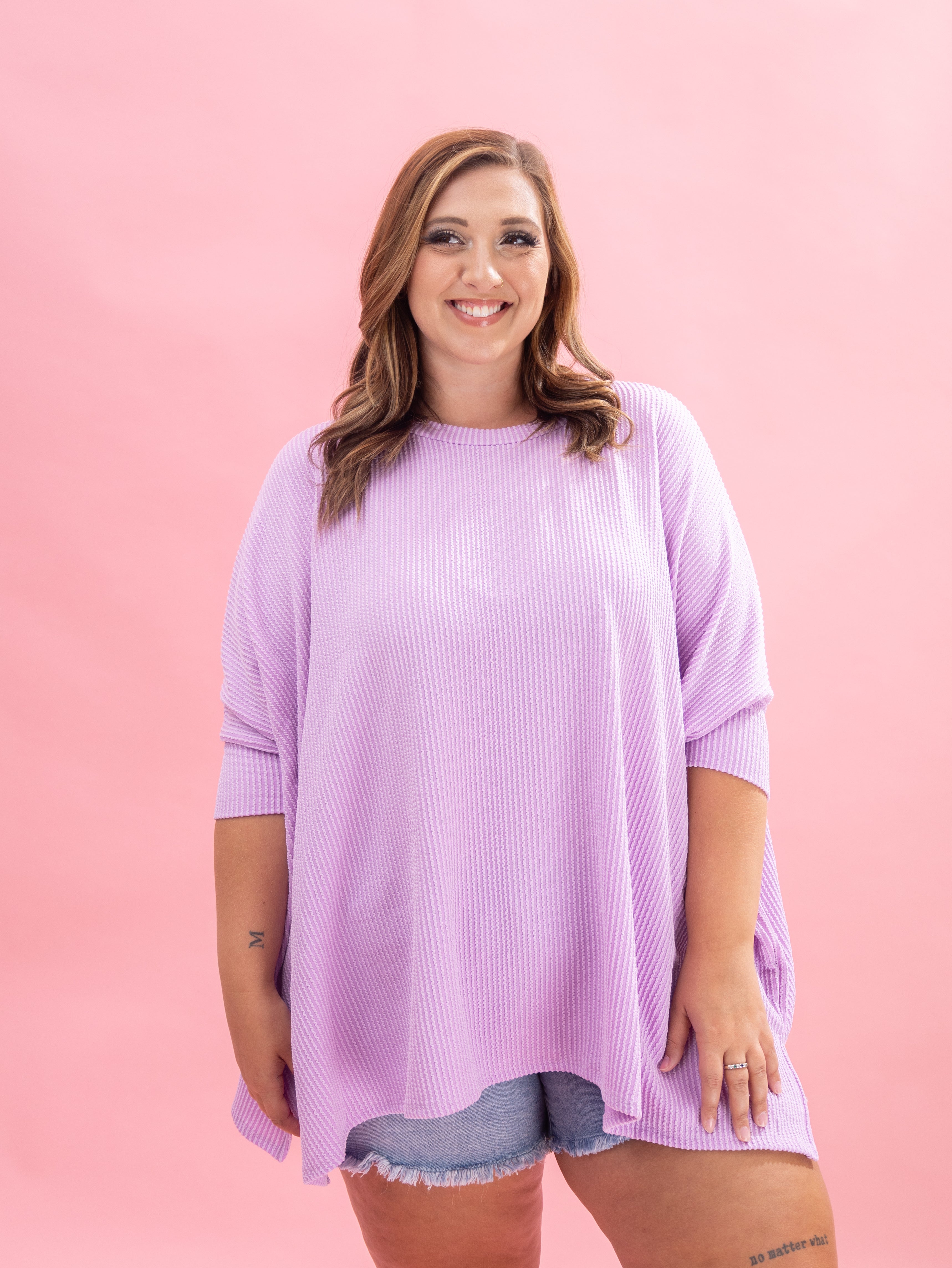Raised Rib Easy-Fit Dolman 3/4 Sleeve Top by DD Design | Reg