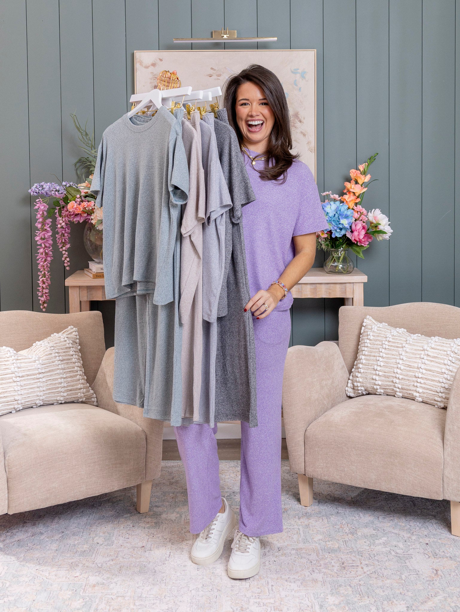 Zenana Soft Melange Short Sleeve Tee & Long Pant Set | S-XL