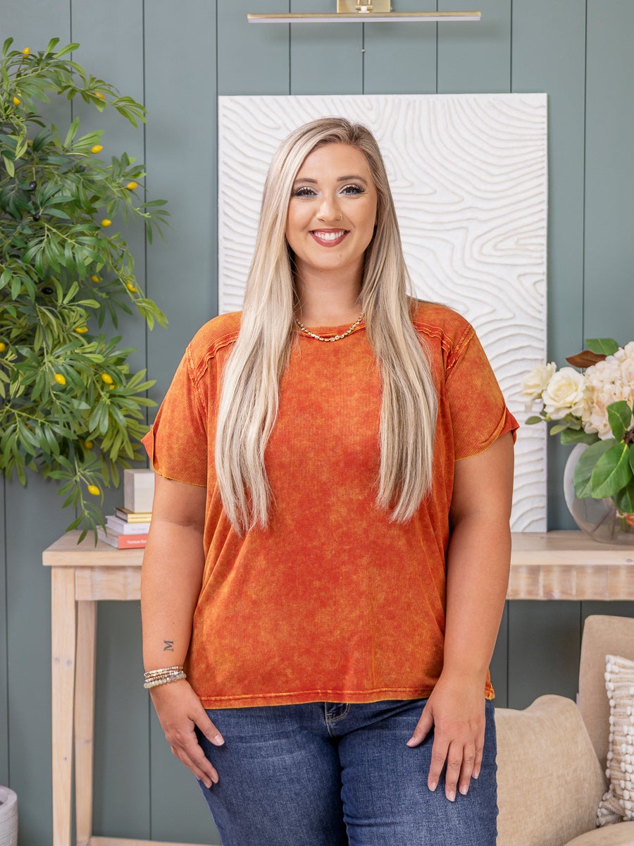 Zenana Short Sleeve Oversized Washed Ribbed Top | S/M-2X/3X