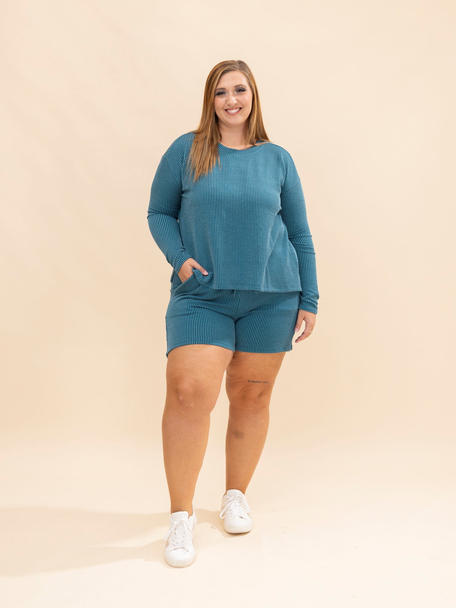 Cutena  Zenana Raised Rib Long Sleeve Tee & Shorts Set | S-3XL | Great
