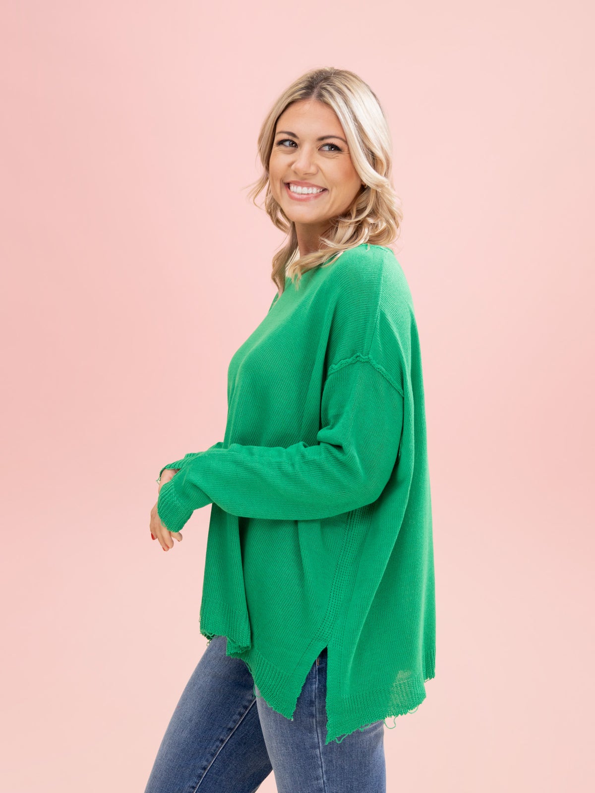 Oversized Lightweight Raw Hem Sweater by DD design S-3XL