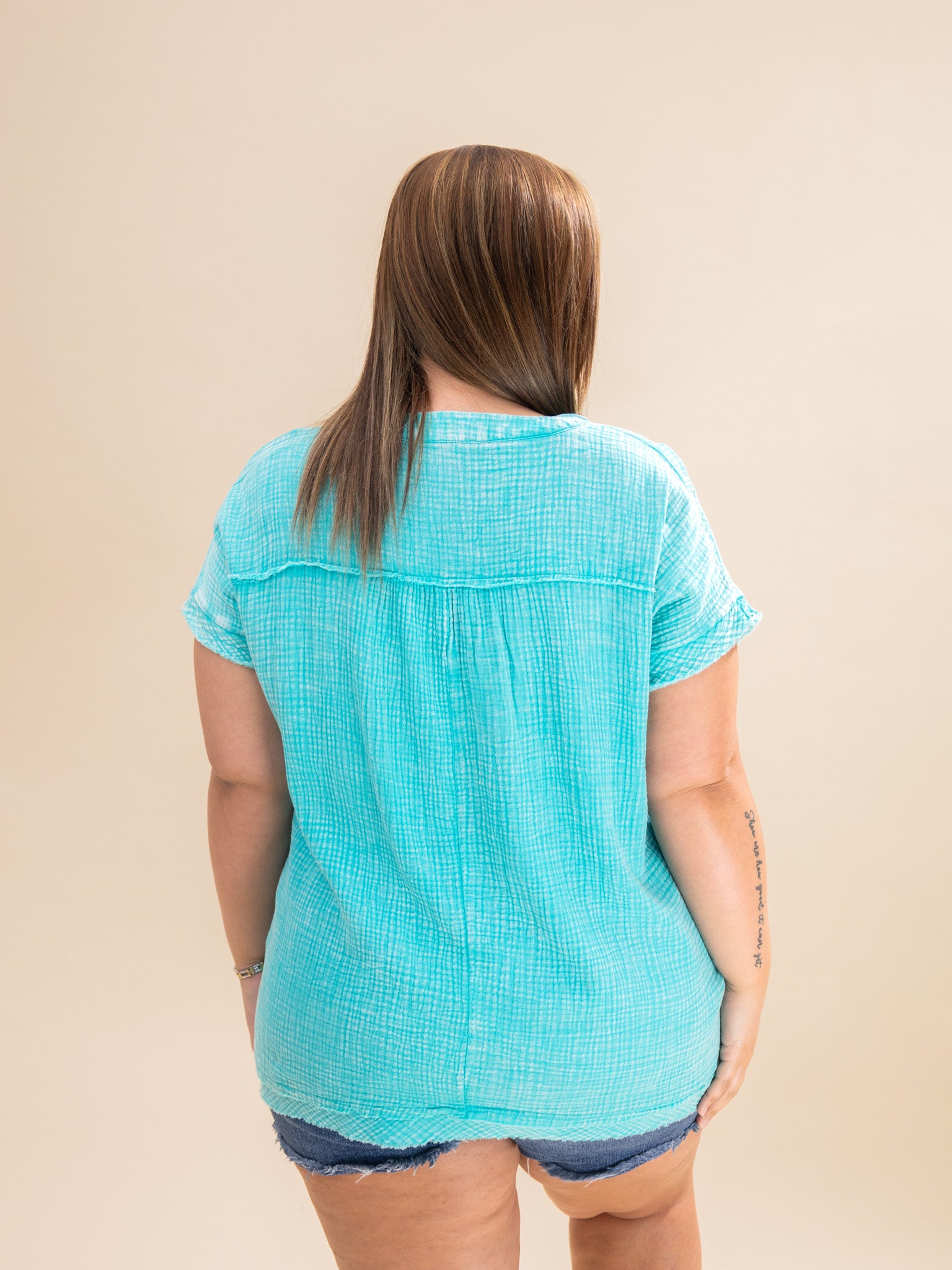Zenana Washed Double Gauze Raw Edge Short Sleeve Top | S-3X *Final