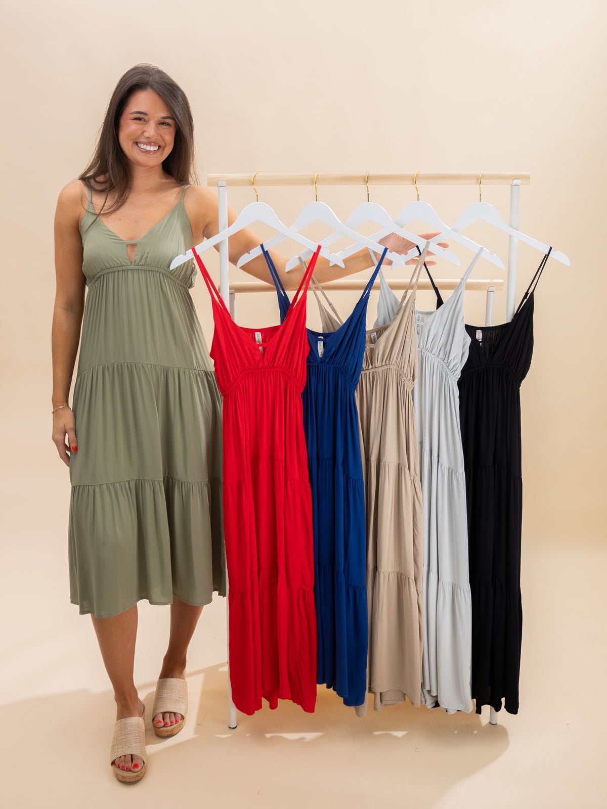 Zenana Woven Tiered Cami Midi Dress | S - L *Final Sale* | Great Fashion.  Amazing Deals. | Discount Divas Women's Clothing Boutique