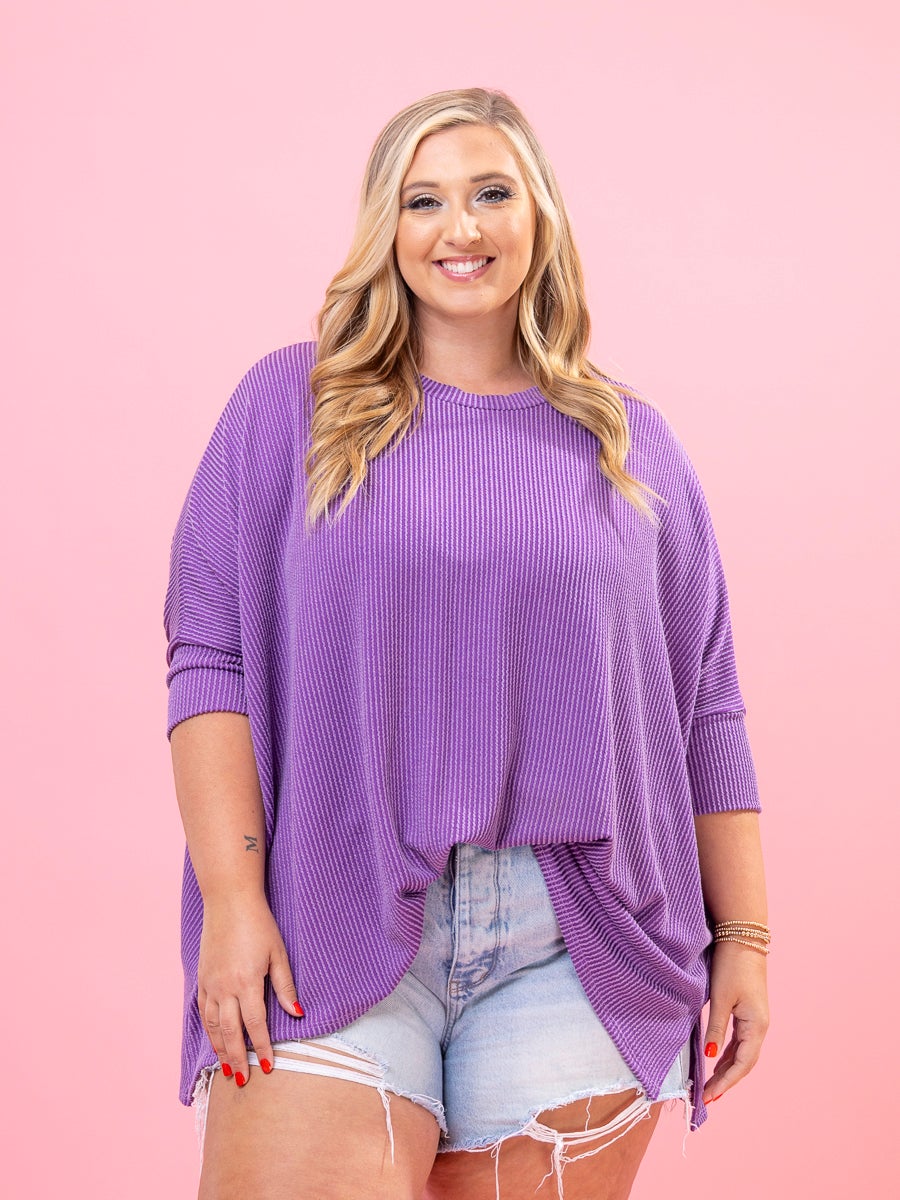 Raised Rib Easy-Fit Dolman 3/4 Sleeve Top by DD Design | Reg