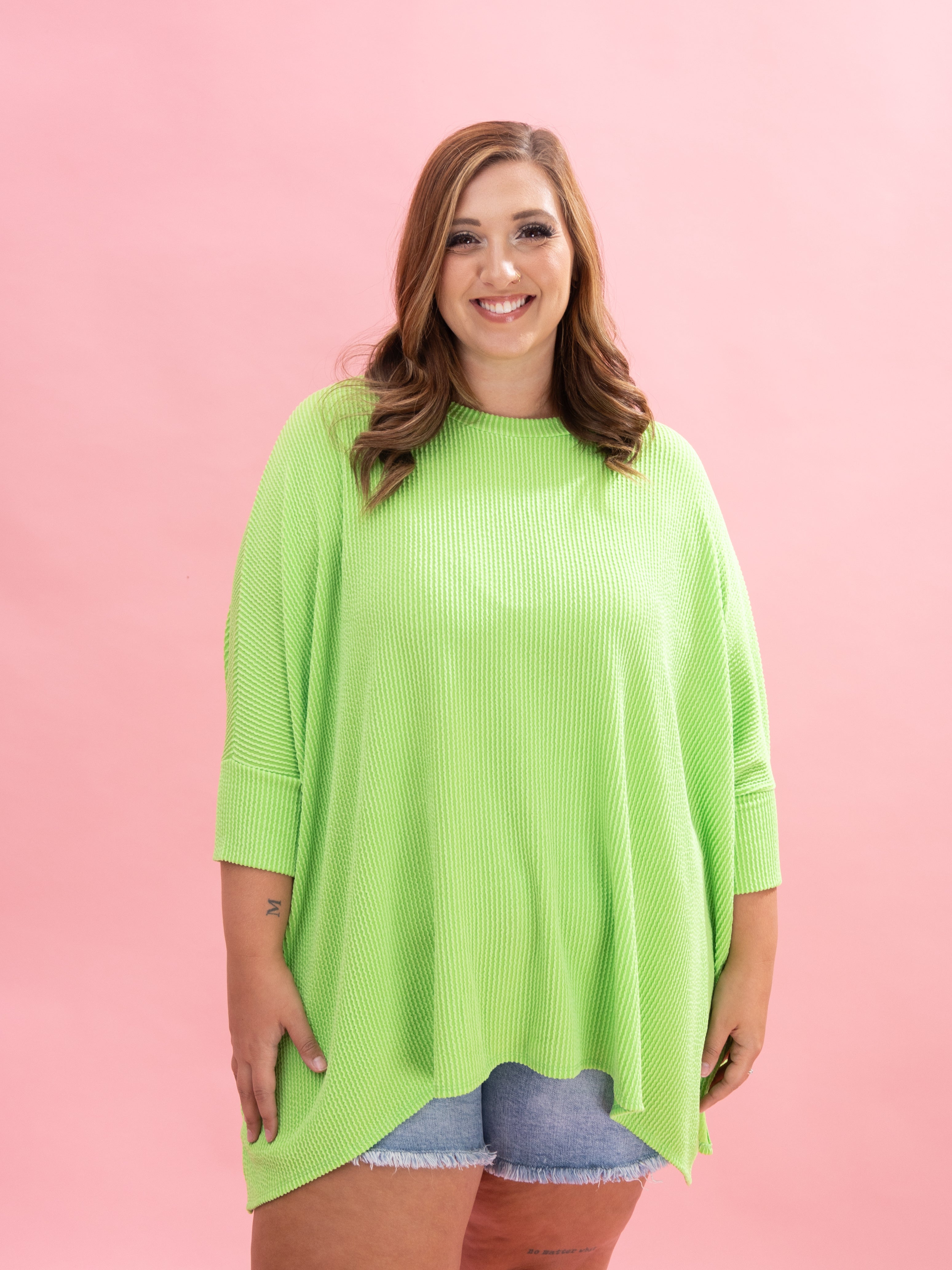 Raised Rib Easy-Fit Dolman 3/4 Sleeve Top by DD Design | Reg