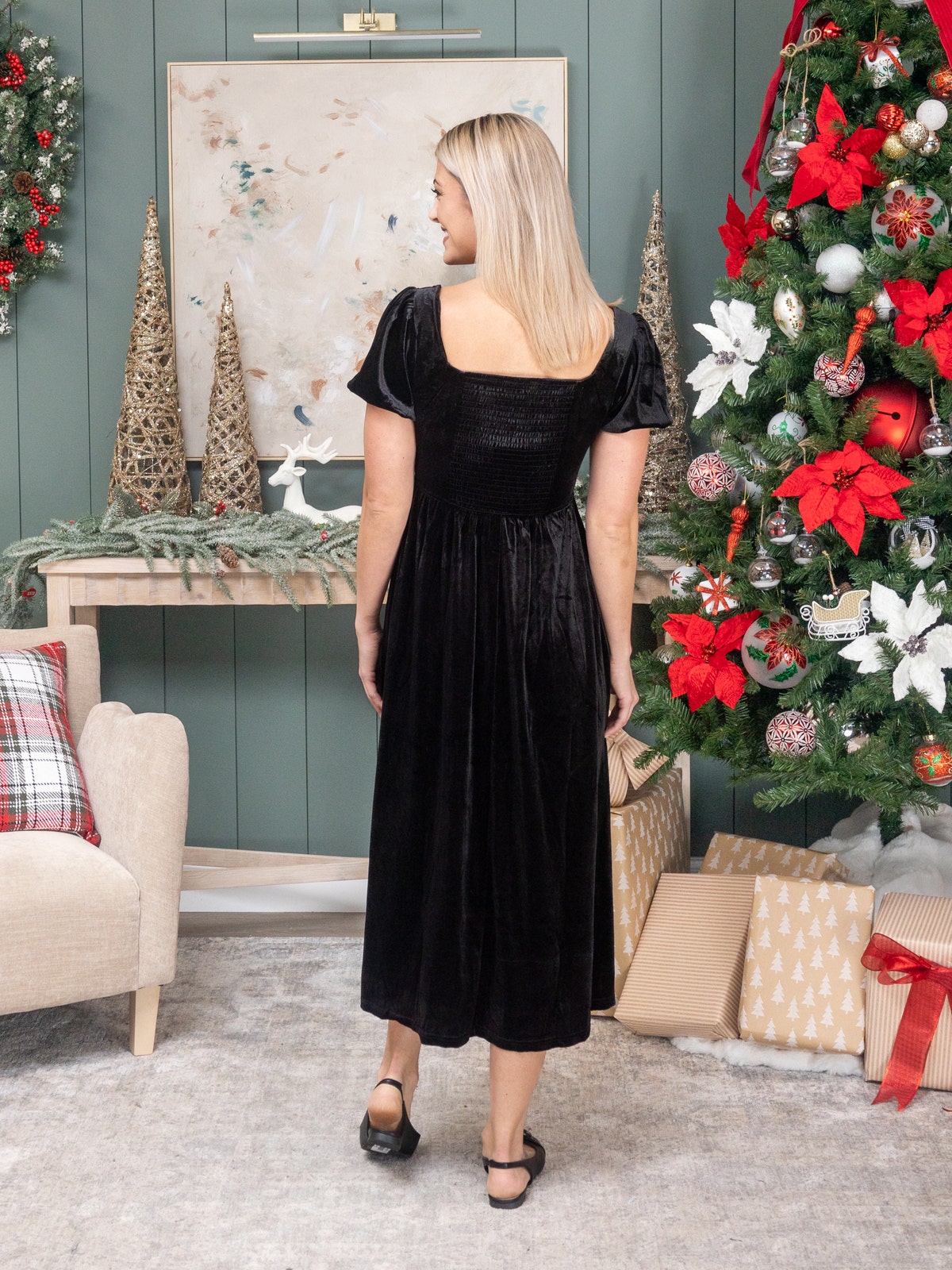 Blu Pepper Velvet Corset Puff Sleeve Midi Dress | S-L | Great Fashion.  Amazing Deals