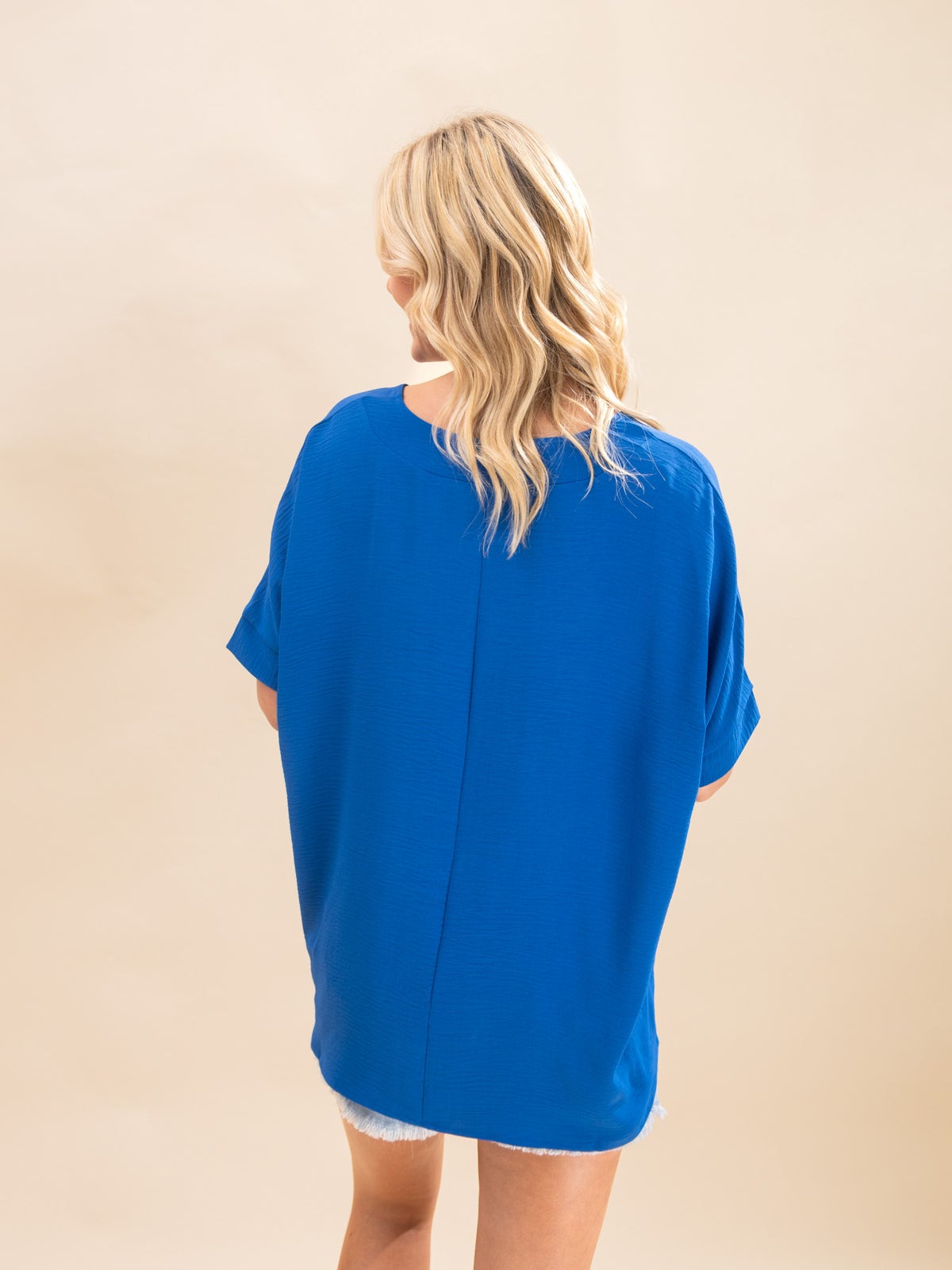 WT1038 Women's V Neck Short Sleeve Dolman Top - Loose Fit Stretch Fabric, Navy, XXXL