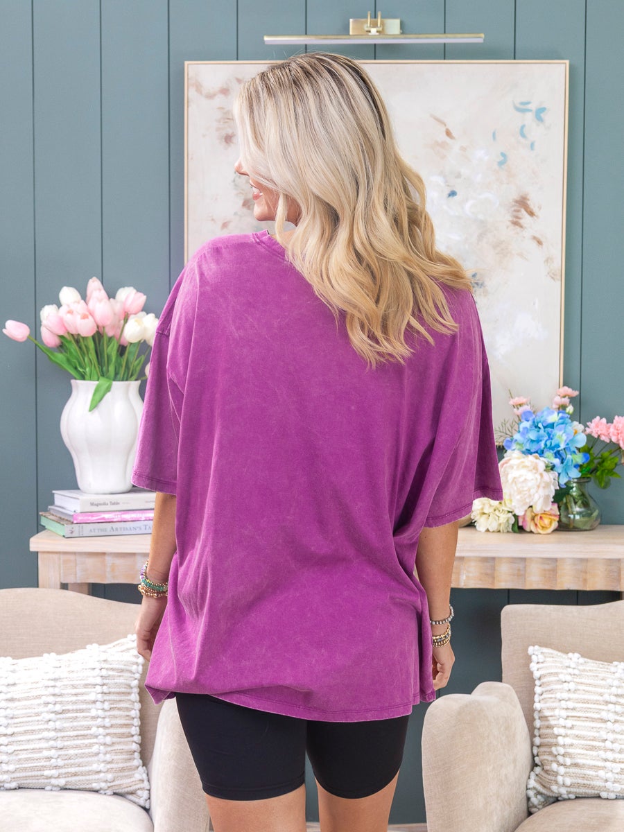 Zenana 100% Cotton Acid Wash Drop Shoulder Boyfriend Tee | S/M-L