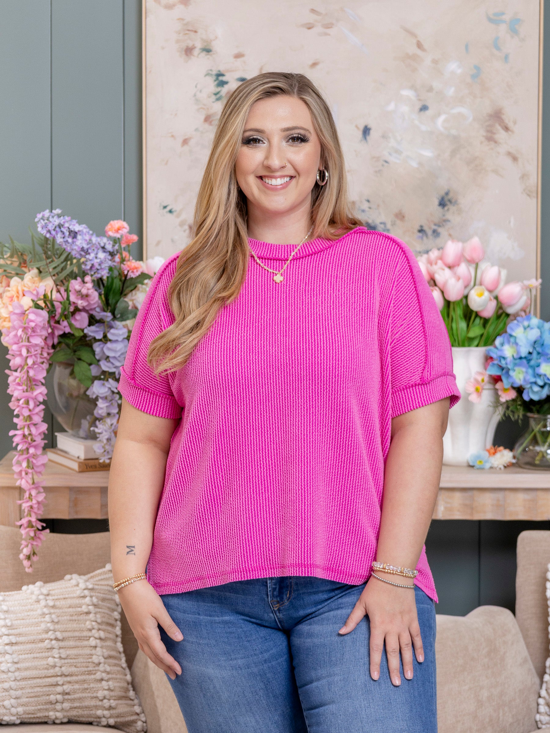 Zenana Raised Rib Short Sleeve Raw Edge Top | S/M - 2X/3X *Final