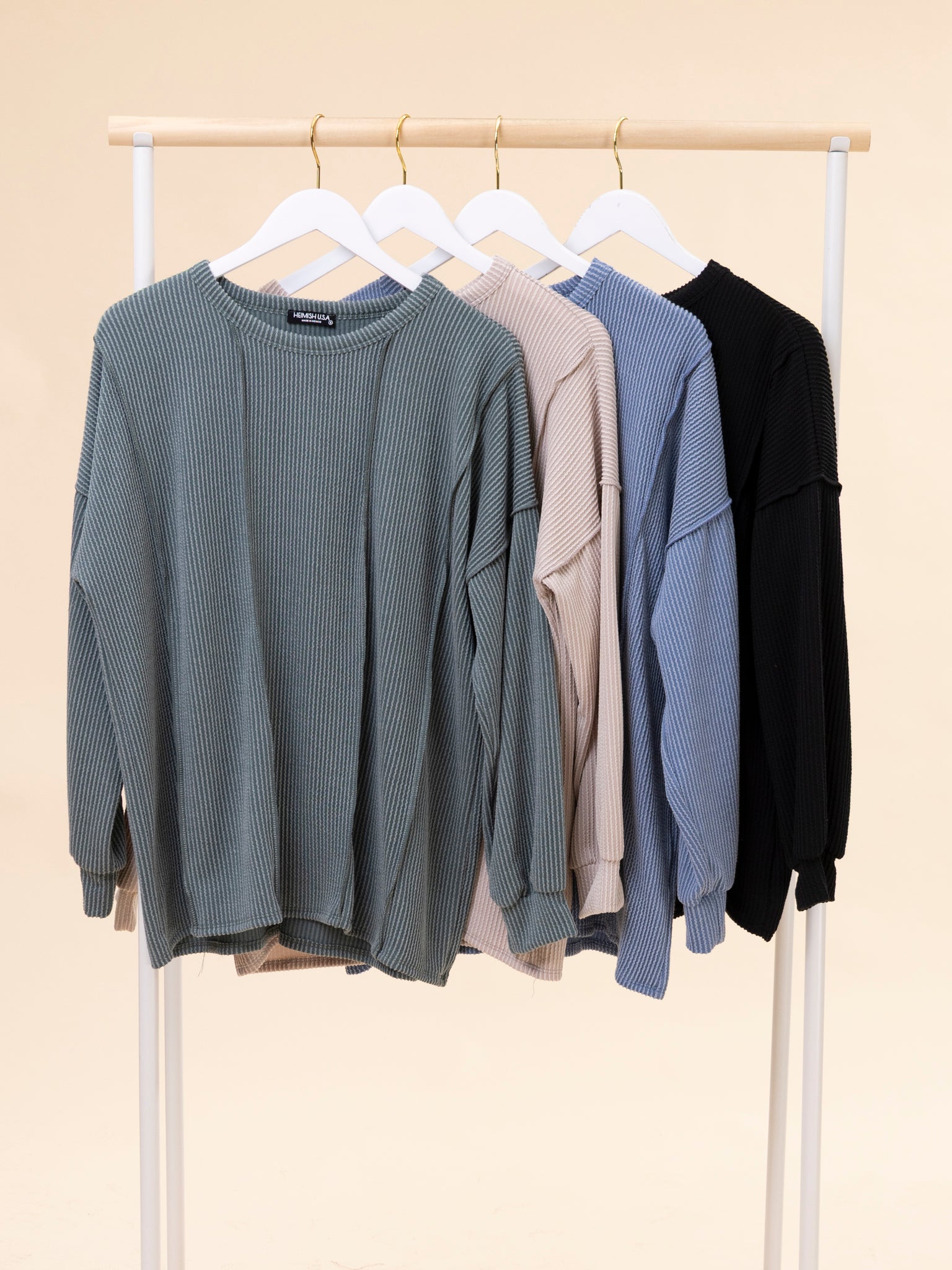 Long Sleeve Solid Urban Rib Top | S-3XL