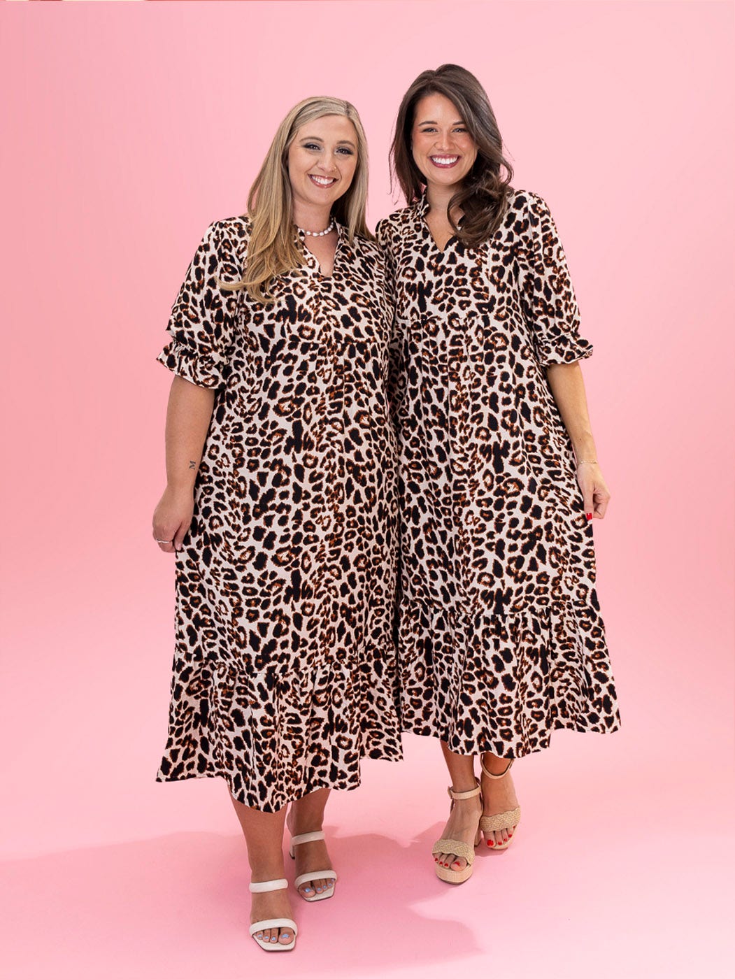 Short Sleeve Leopard Print Dress w/ Bib Neckline by DD Design | S-3XL - 3XL