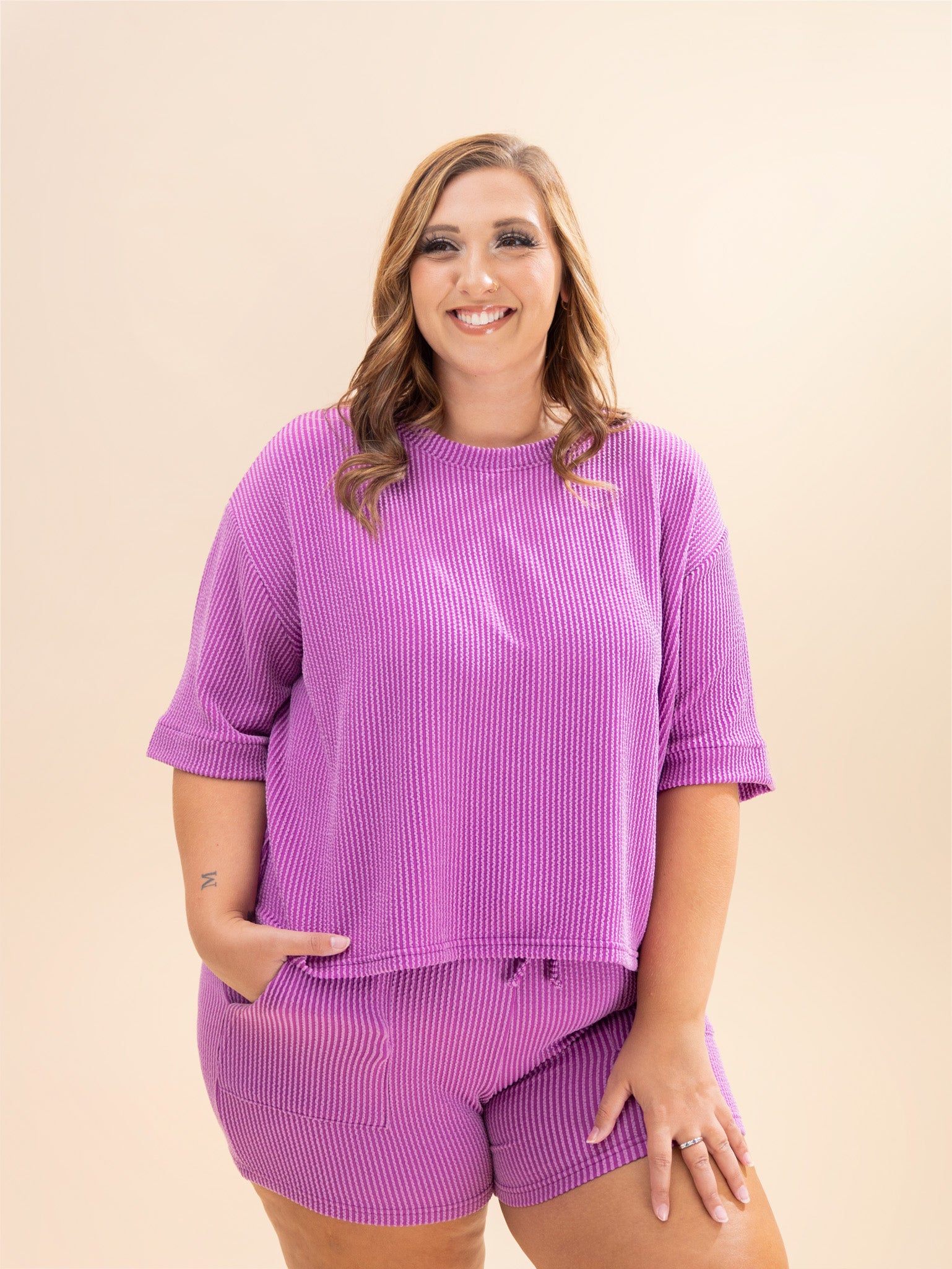 Zenana Corded Rib Short Sleeve Tee & Shorts Set | S-3X *Final Sale