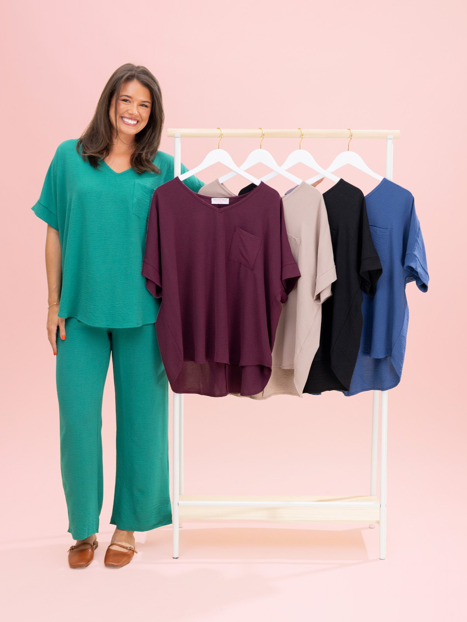 Short Sleeve V Neck Airflow Top w/ Pocket By DD Design | S-3XL Pair w/ sku63858 *Final Sale*