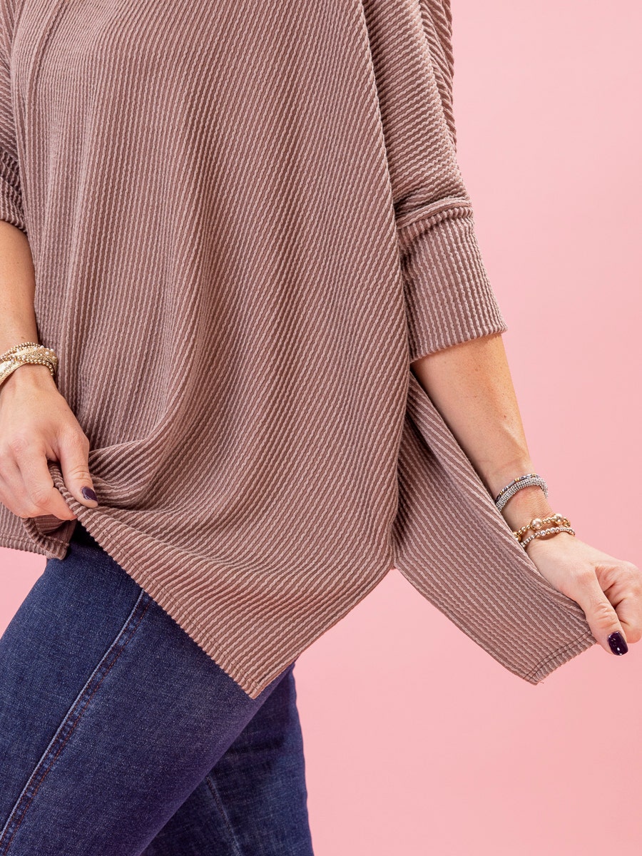 Raised Rib Easy-Fit Dolman 3/4 Sleeve Top by DD Design | Reg - Plus