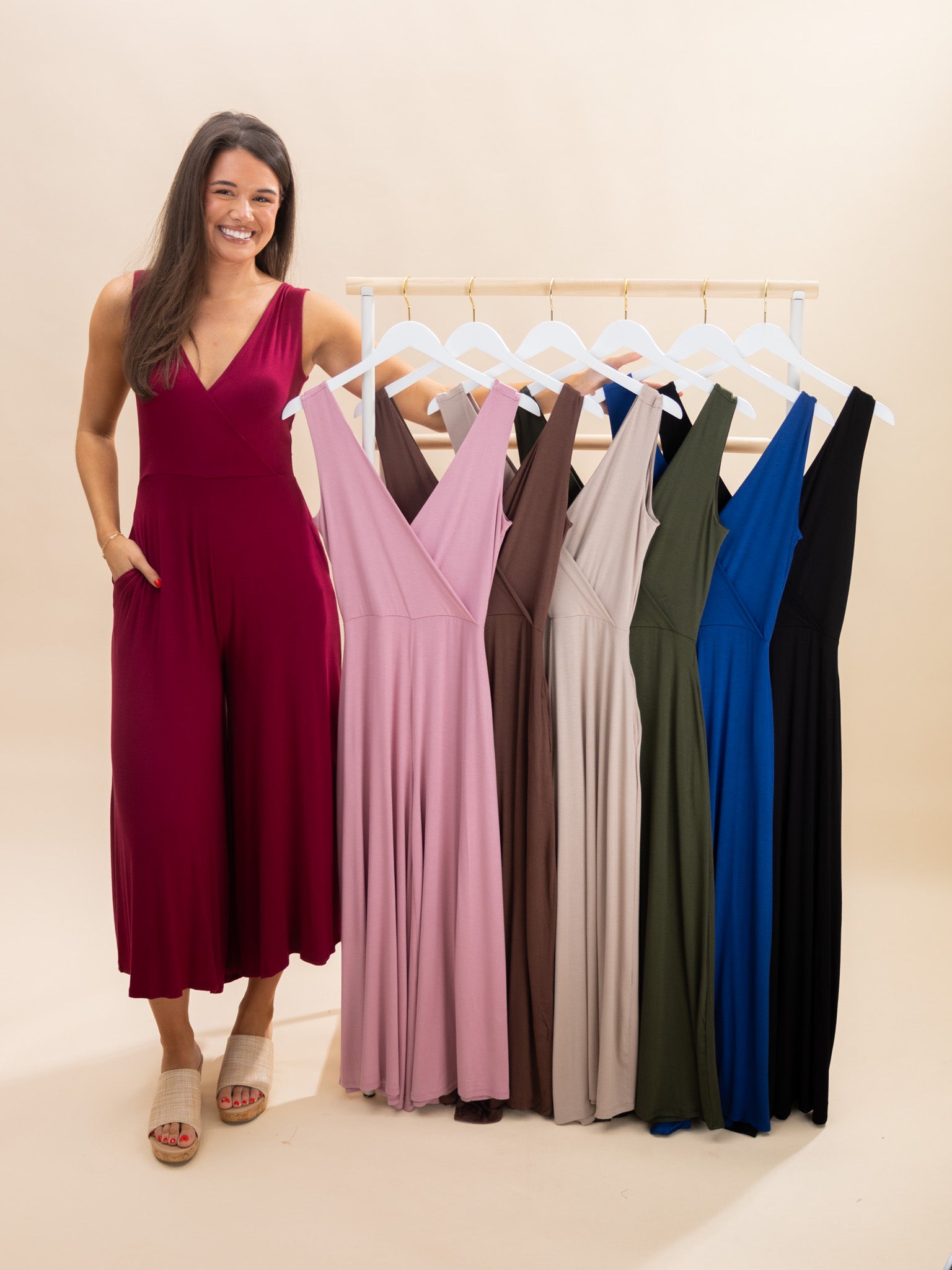 Zenana Surplice Neckline Sleeveless Jumpsuit | S-XL *Final Sale