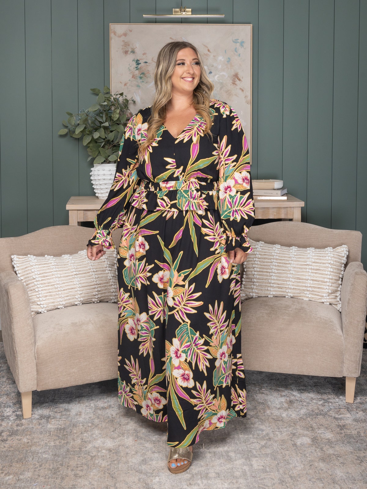 chinese dress ladies Aubree Satin Mixed Print Maxi Dress (s-3x) | Plus Size main image 1