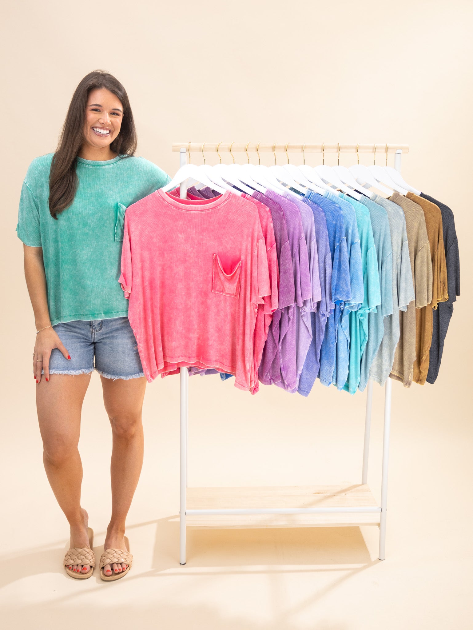 Zenana Washed Ribbed Short Sleeve Top With Pocket | S/M-2X