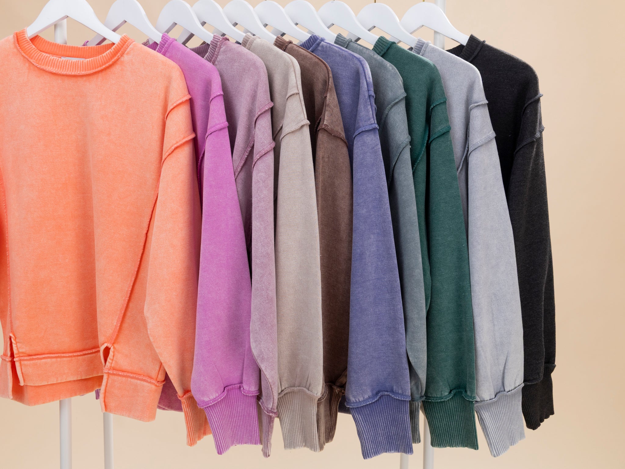 Zenana Acid Wash Exposed Seam Fleece Sweatshirt | S-L NEW | Great