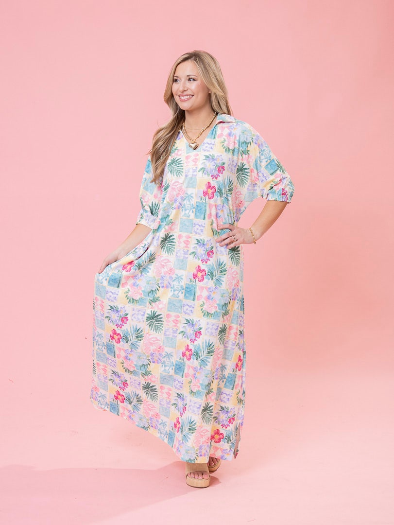 knee length dresses for ladies Paisley Print Cap Sleeve Maxi Dress | Plus Size S-3xl main image 1
