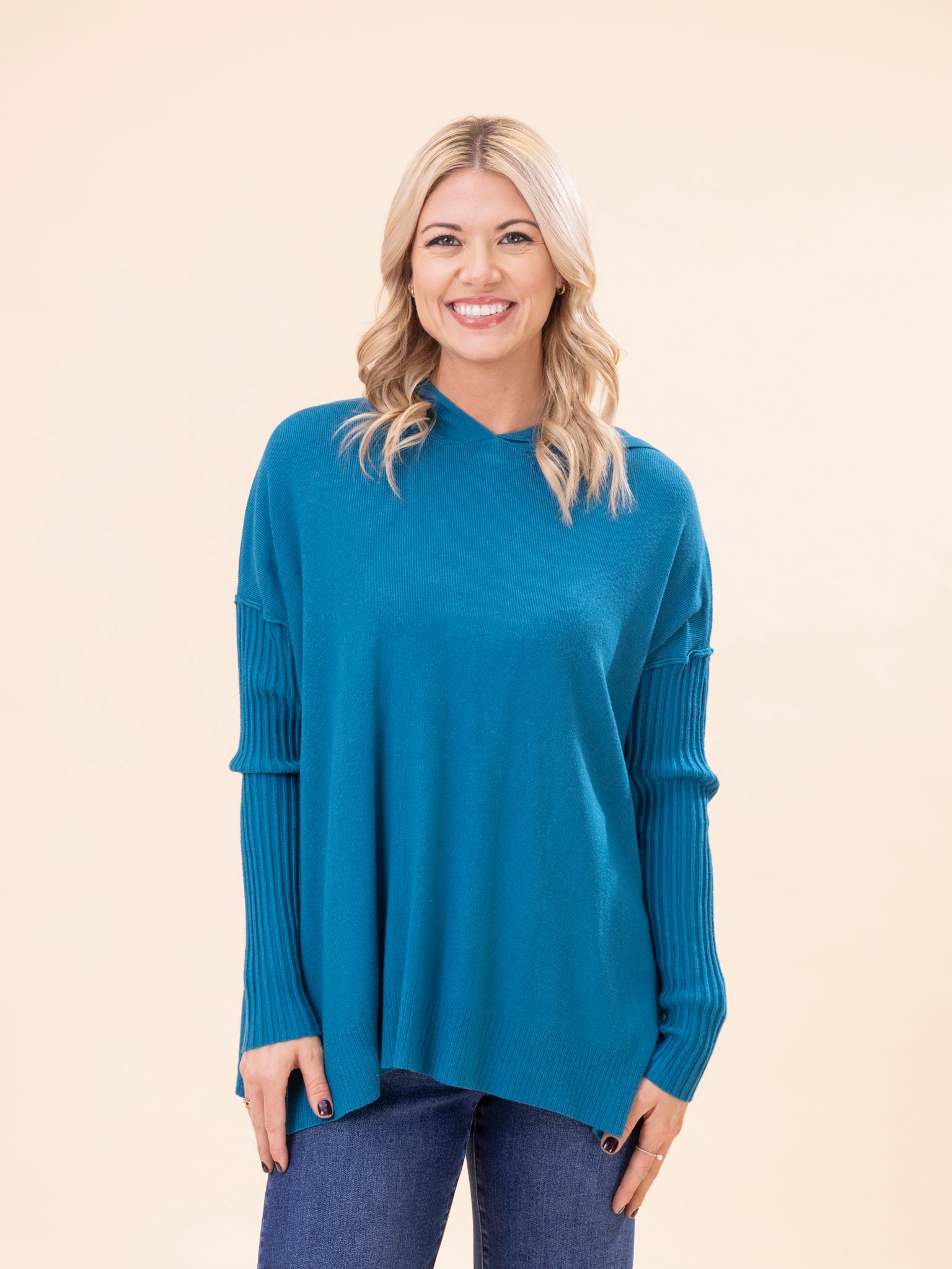 トップス nijinana Zenana Perfect Knit Drawstring Hoodie w/ Rib Sleeve Sweater | S