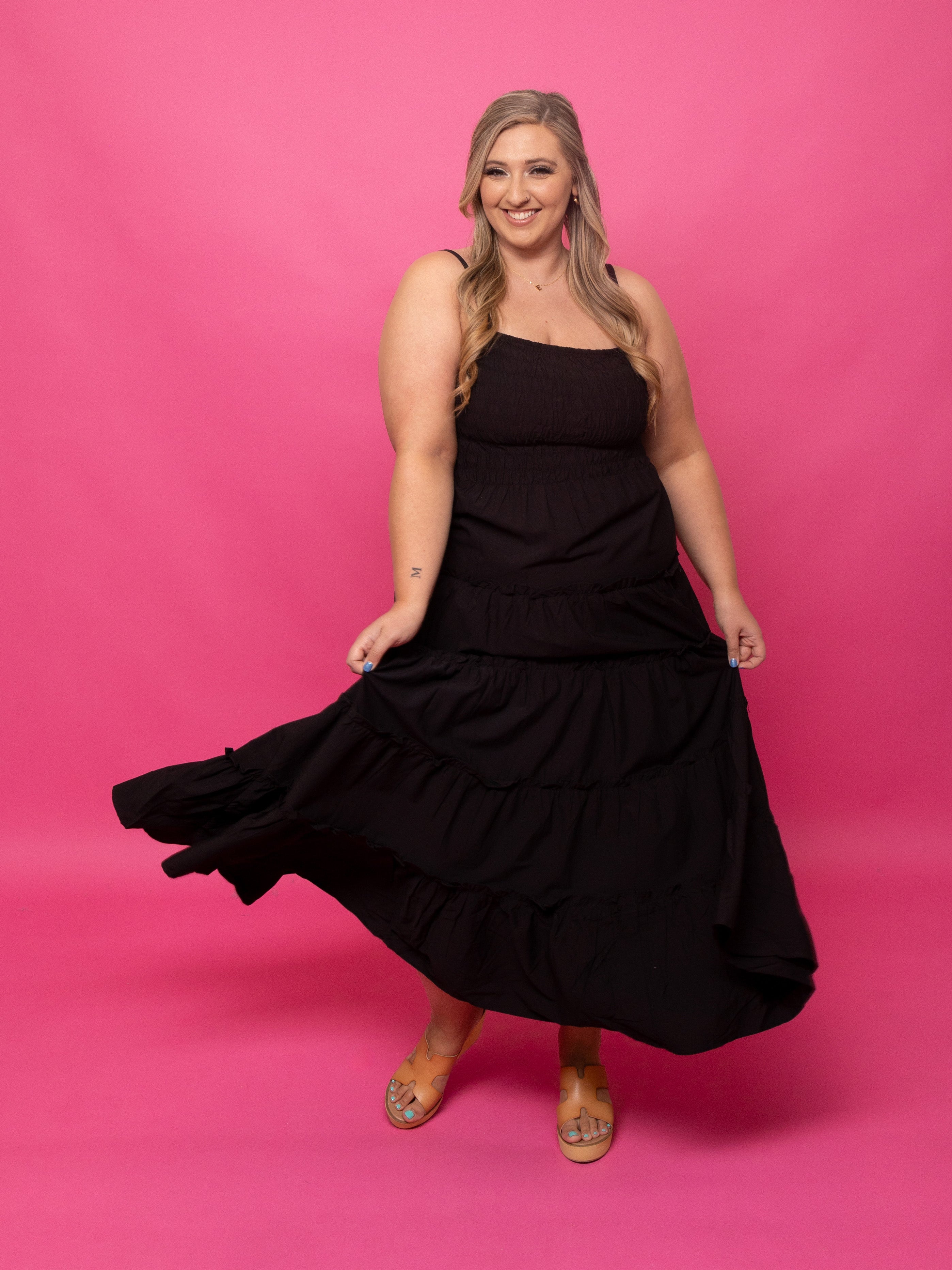 Zenana Smocked Tiered Maxi Dress w/ Spaghetti Straps | S