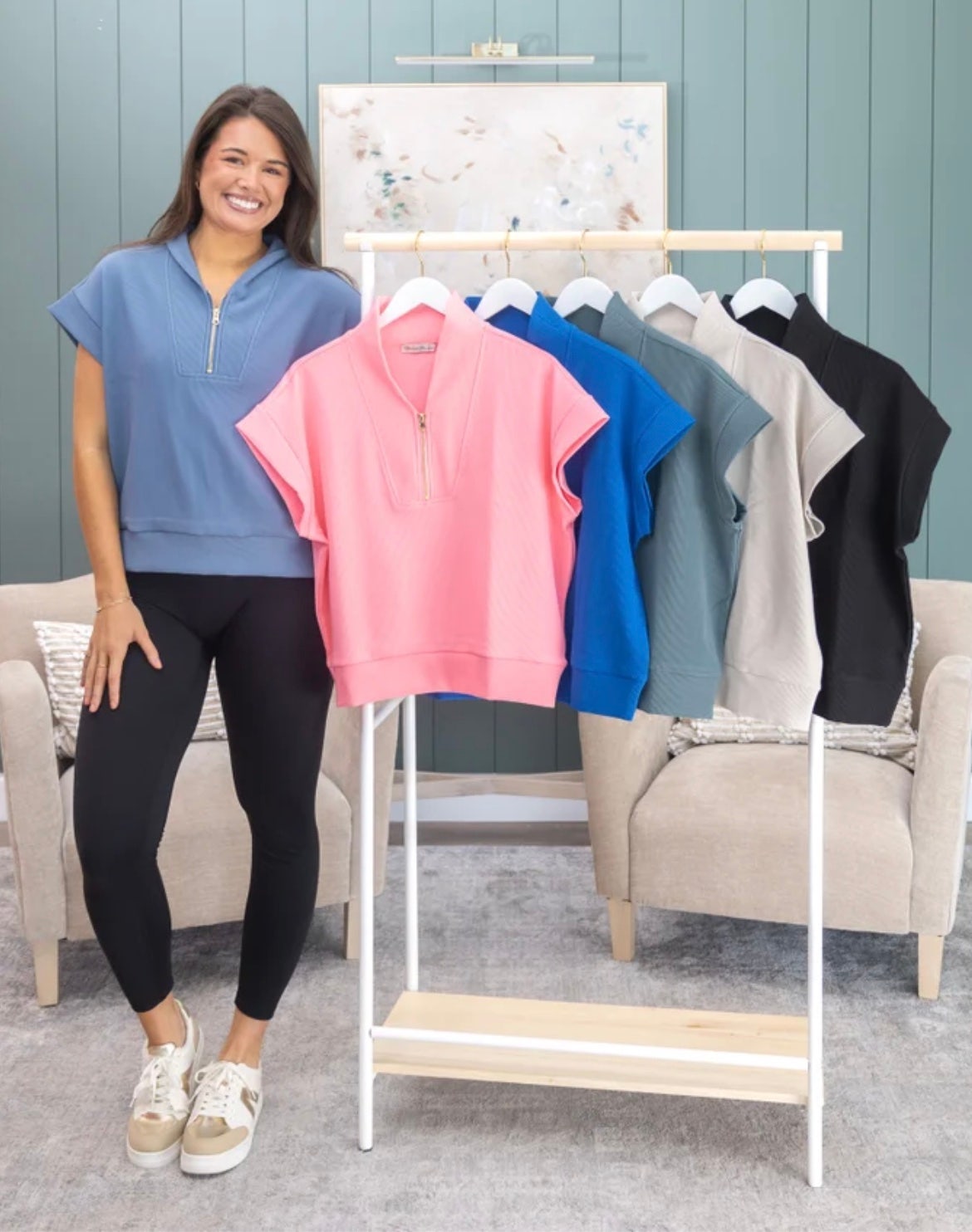 Zenana Raised Rib High Neck Half Zip Top | S-L | Great
