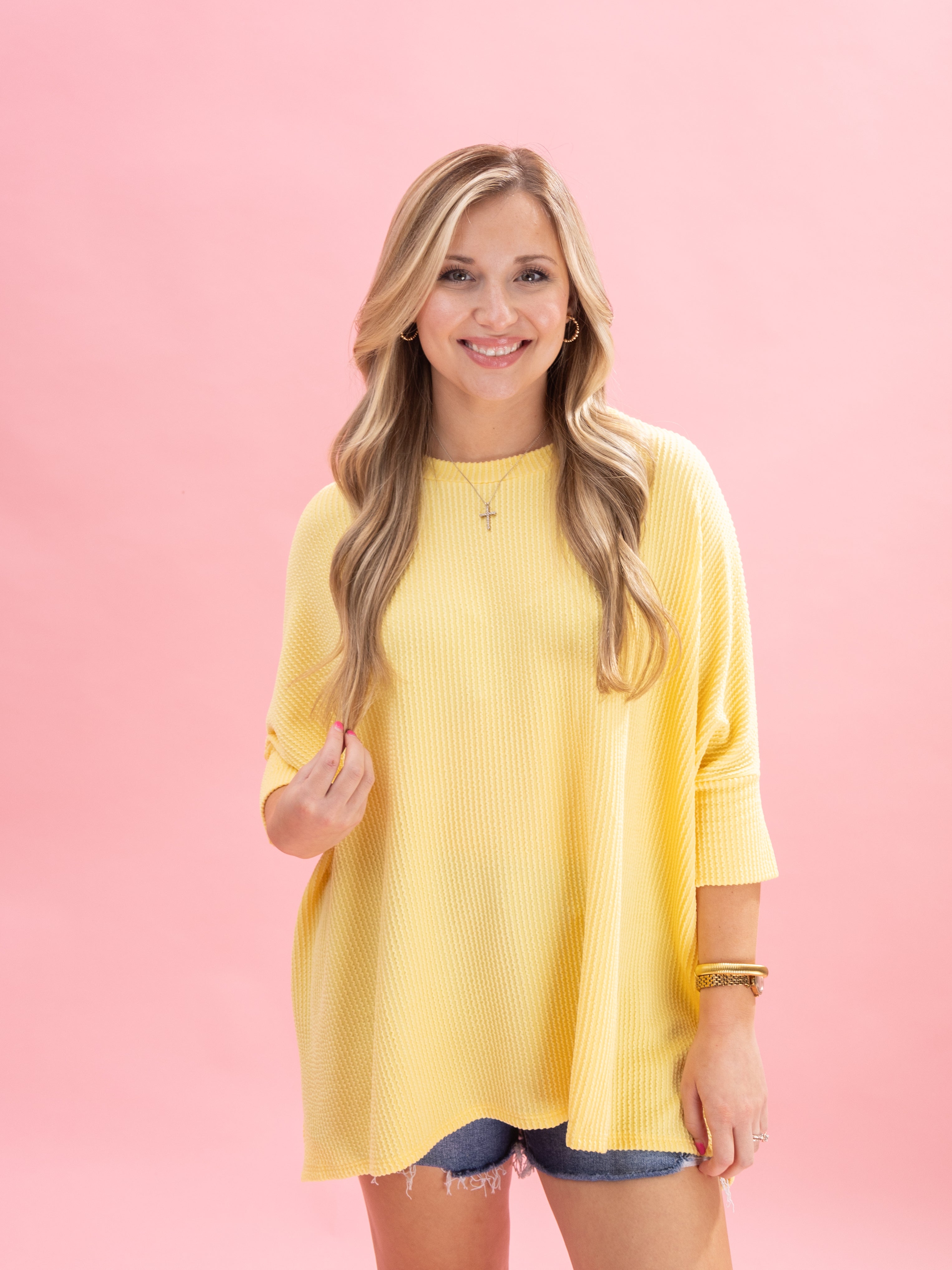 Raised Rib Easy-Fit Dolman 3/4 Sleeve Top by DD Design | Reg