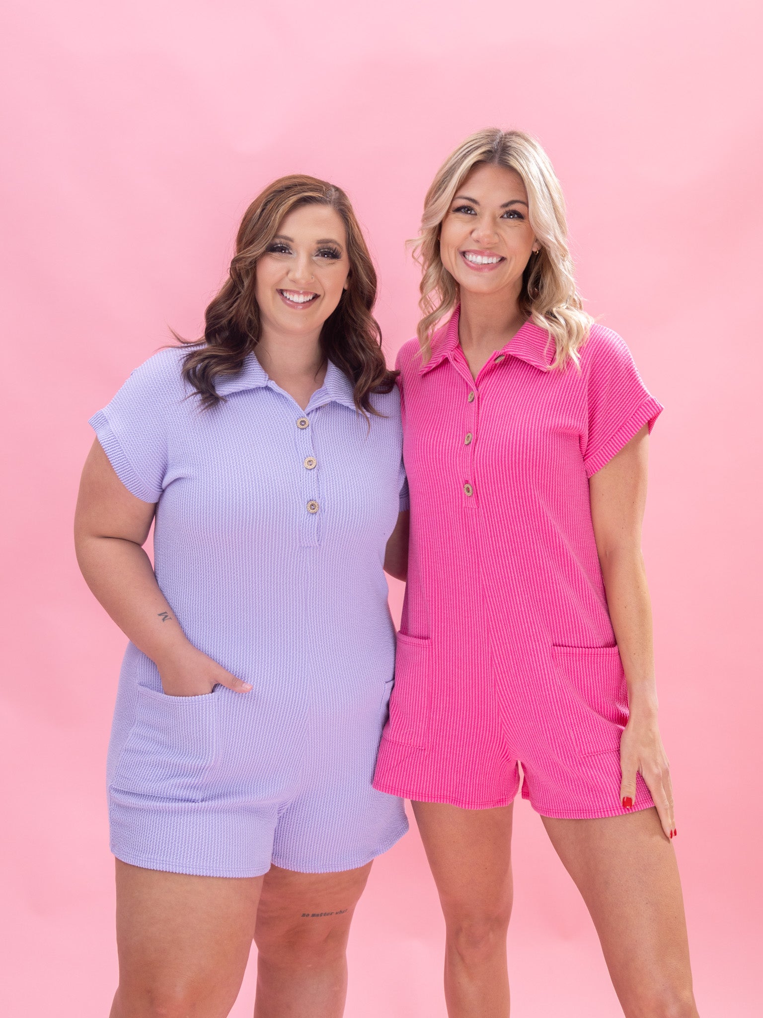Heimish Raised Rib 1/4 Button Collared Romper | S - 3X *Final Sale