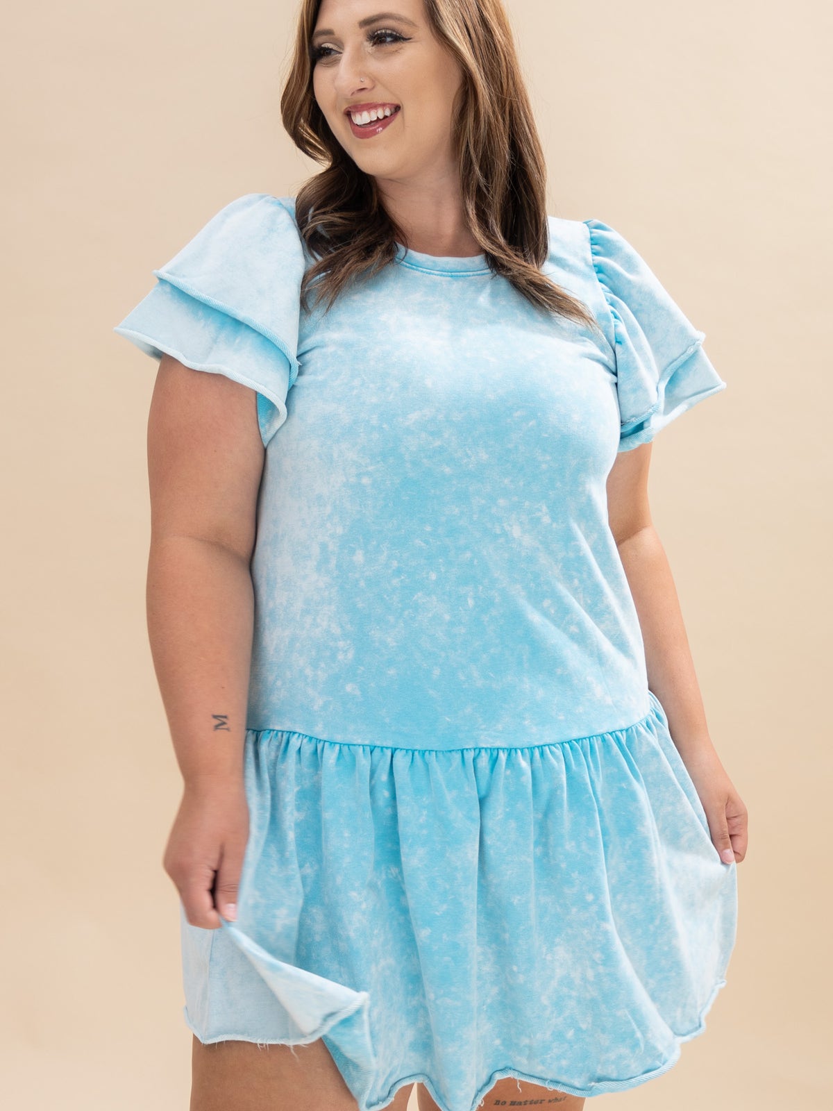 Short Layered Ruffle Sleeve Garment Dyed French Terry Dress | S-L | Great  Fashion. Amazing Deals. | Discount Divas Women's Clothing Boutique