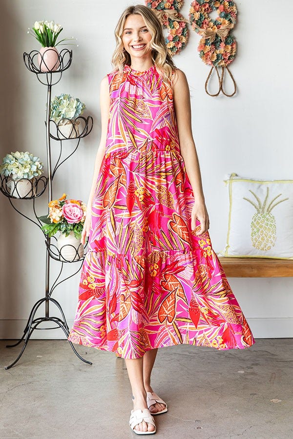knee length dresses for ladies Solid Coral Midi Dress, Sizes 1X main image 0
